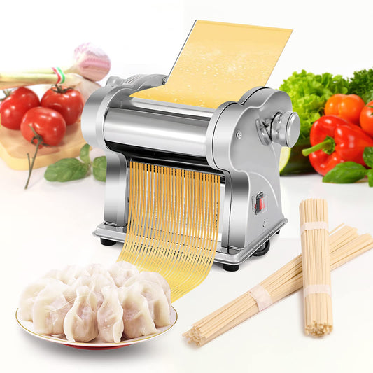 WICHEMI Electric Pasta Maker Machine Pasta Dough Spaghetti Roller Noodle Pressing Machine Stainless Steel 135W for Home Family Use (1.5mm flat noodle+4mm flat noodle)