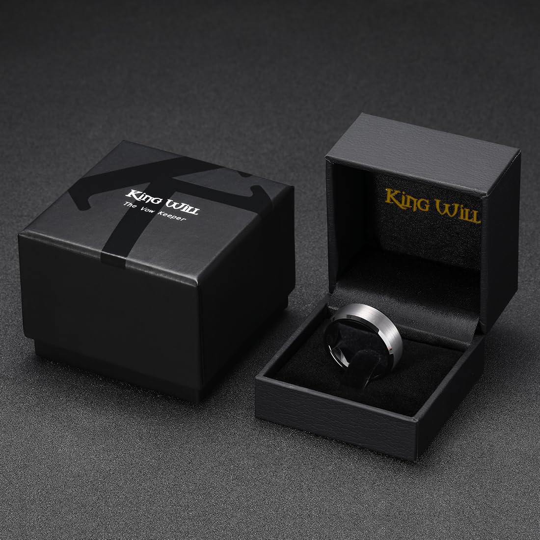 King Will Gunmetal Gray 8mm Basic Wedding Ring For Men with Brushed Matte Surface Beveled Polished Edge Comfort Fit Size 11