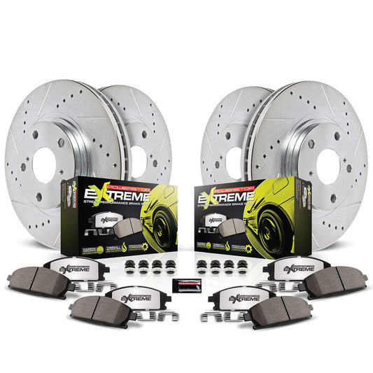 PowerStop Front and Rear Brake Kit For Chevrolet Corvette 2014-19 - Carbon Fiber Ceramic Brake Pads + Drilled & Slotted Rotors Upgrade, K6523-26