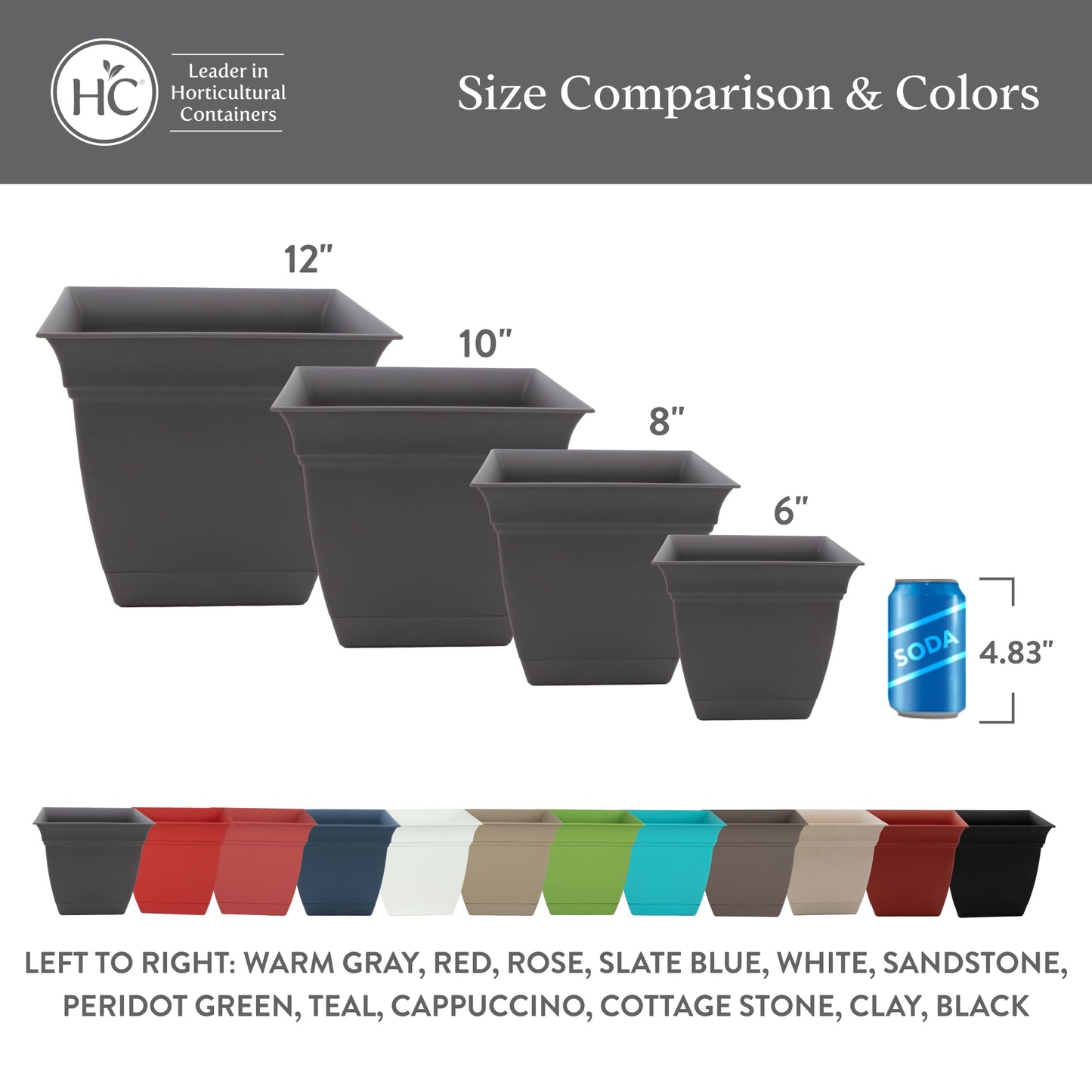 The HC Companies Eclipse Square Plastic Planter w/Attached Saucer - Outdoor & Indoor Plant Pot with Drainage Holes - Lightweight, UV-Resistant Plastic Pots for Plants (6" Peridot Green, Pack of 1)