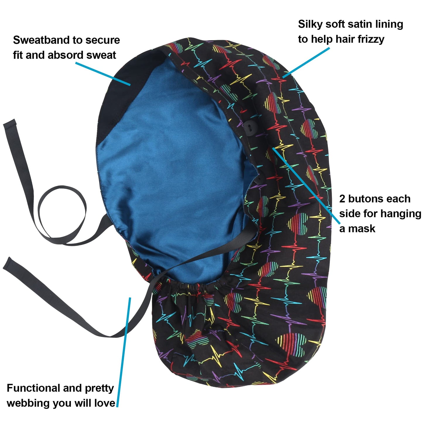 ABAMERICA Ponytail Scrub Caps for Women Surgical Caps Nurse Hat with Functional Ponytail Holder for Long Hair, Single or Satin-Lined