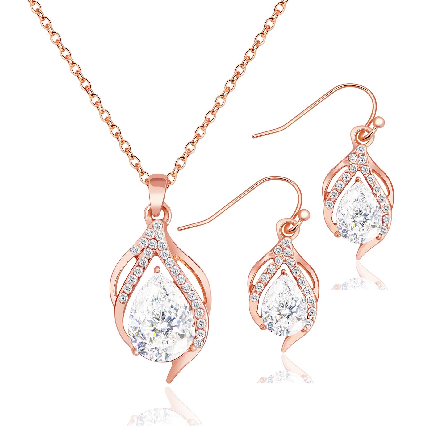 OTTFF Dainty Bridesmaid Jewelry Set for Women 1 Set Rose Gold Plated Pave Rhinestone With Crystal Necklace Earrings Set for Wedding/Engagement/Anniversary
