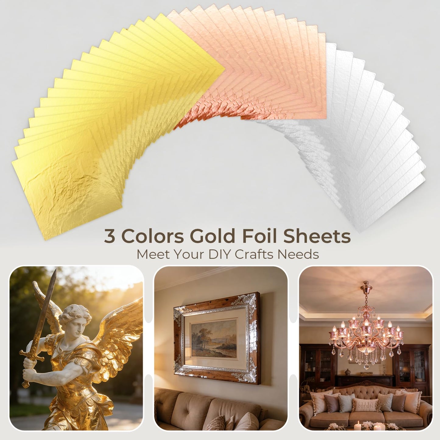 Nicpro Gold Leaf Gilding Adhesive Set, 100ml Water Based Glue and 100ml Varnish, 200 pcs Gold Leaf/Rose Gold/Silver Leaf Sheets for Arts, Painting, Craft, Furniture and Decoration with 4 Brushes