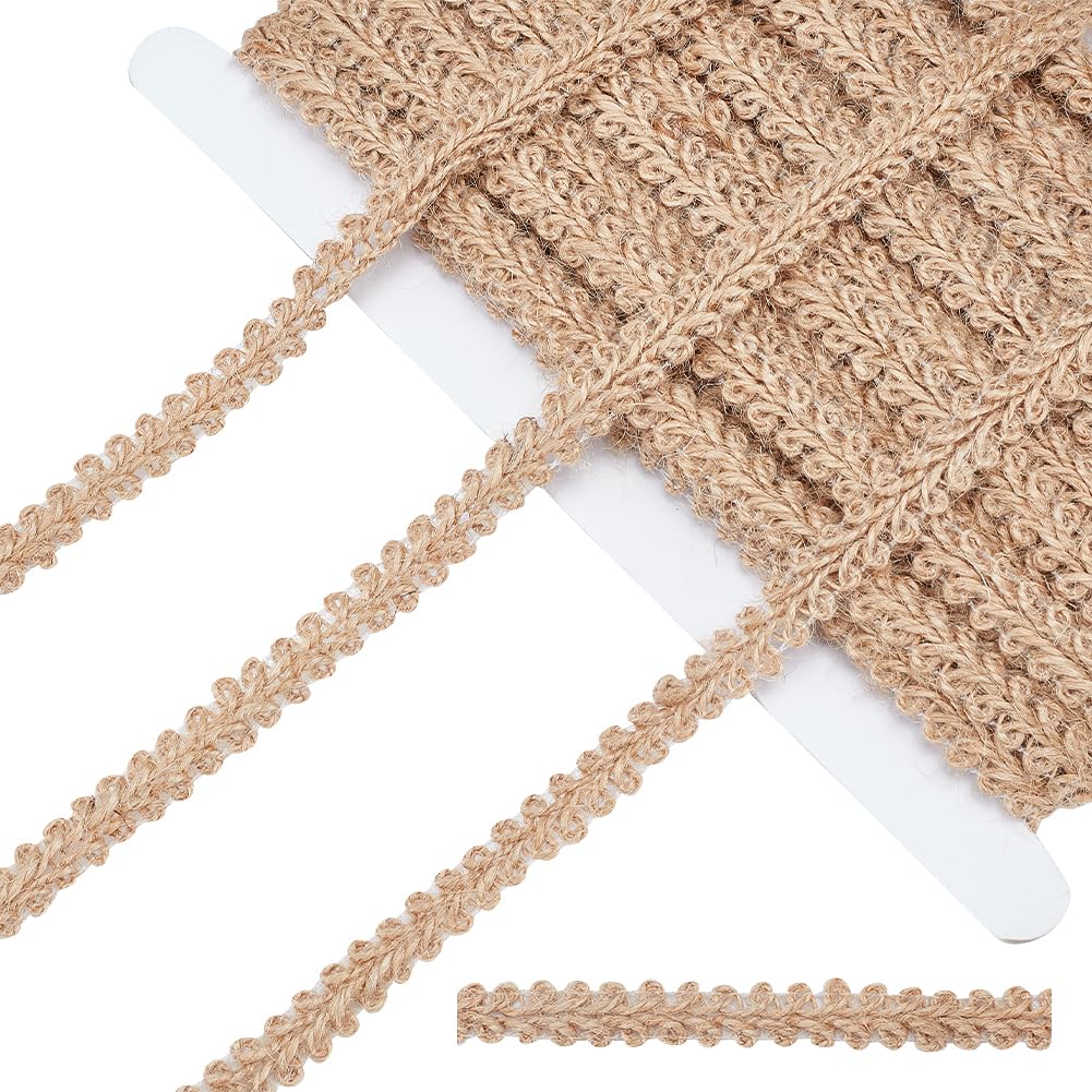PH PandaHall 22 Yard Braided Burlap Ribbon Burlywood Lace Craft Ribbon 11mm(3/8 Inch) Rustic Woven Braid Trim Jute Ribbons for Bohemian DIY Crafts Costume Slipcover Curtain Clothing Sofa Home Decor