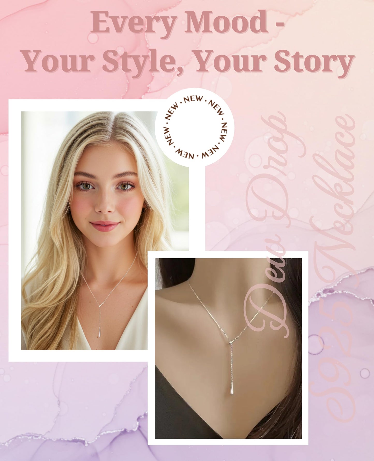Pinkment Dew-drop Lariat Y-Shaped Silver Necklace for Women, 925 Sterling Silver, Non Tarnish, Trendy, Simple Drop Dangle Charm Chain Jewelry Gift for Women