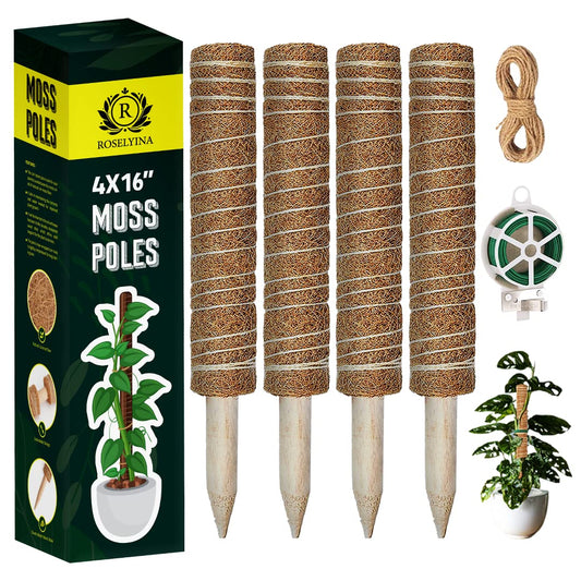 47.5 Inch Tall Moss Pole for Plants Monstera 4 Pcs 16 Inch Coir Totem Moss Pole Stick for Climbing Plants Indoor, Plant Support Extension/Trellis, Train Indoor Creepers to Grow Upwards 65ft Twist Tie.