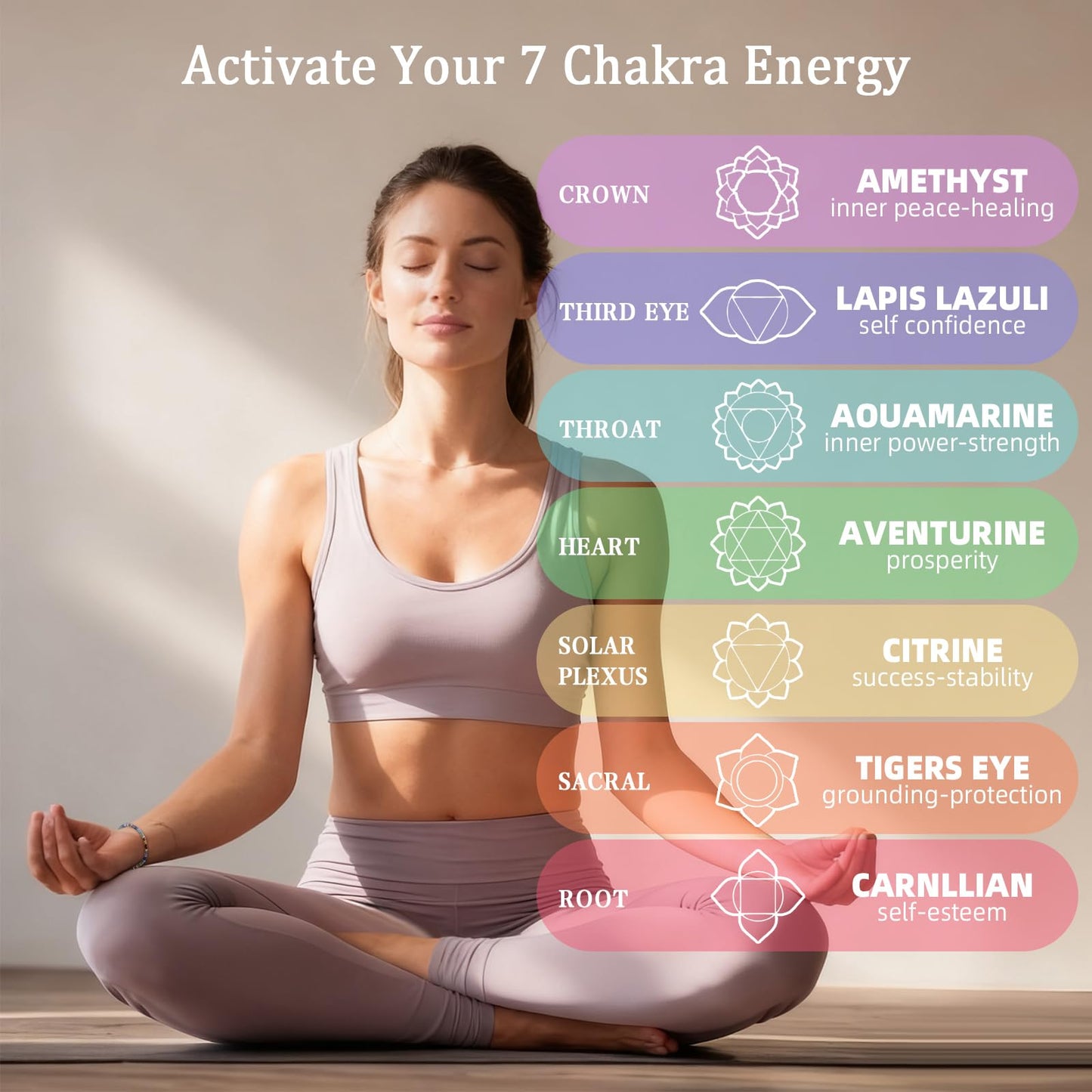 RuiLove Chakra Bracelets for Women, 7 Chakras Stone Healing Crystal, Anxiety and Protection Bracelet, Spiritual Jewelry Gifts
