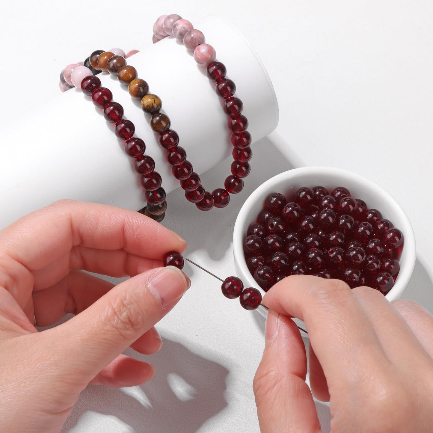 Risyfjew 50PCS 8mm Garnet Red Glass Gemstone Round Loose Beads for Jewelry Making Chakra Crystal Stone Beads for Bracelets Necklace Earrings Making Supplies (50pcs/Strand)