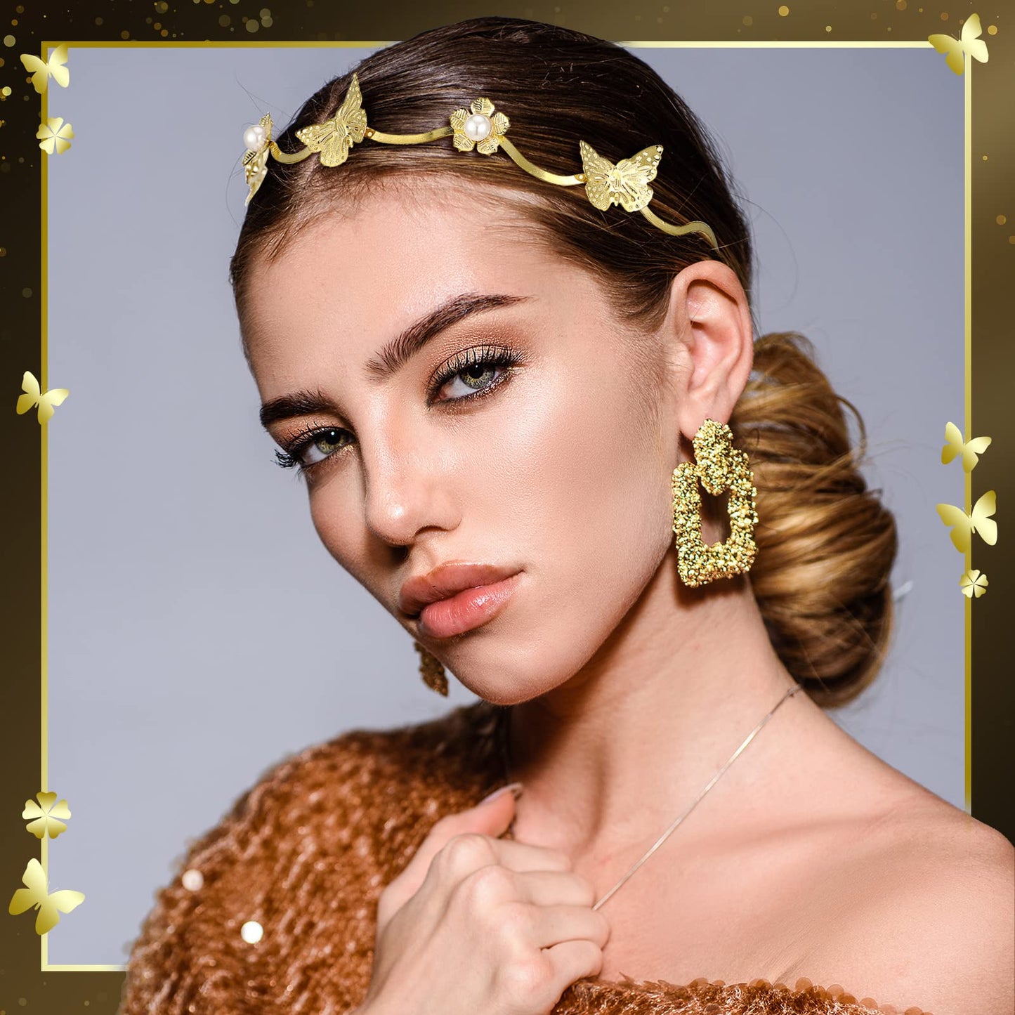 XunYee 6 Pcs Gold Leaf Headbands Set Pearl Headbands for Women Greek Goddess Accessories Flower Faux Pearls Hairband Gold Metal Prom Headpiece Crown Bridal Hairband for Women Girl (Stylish Pattern)