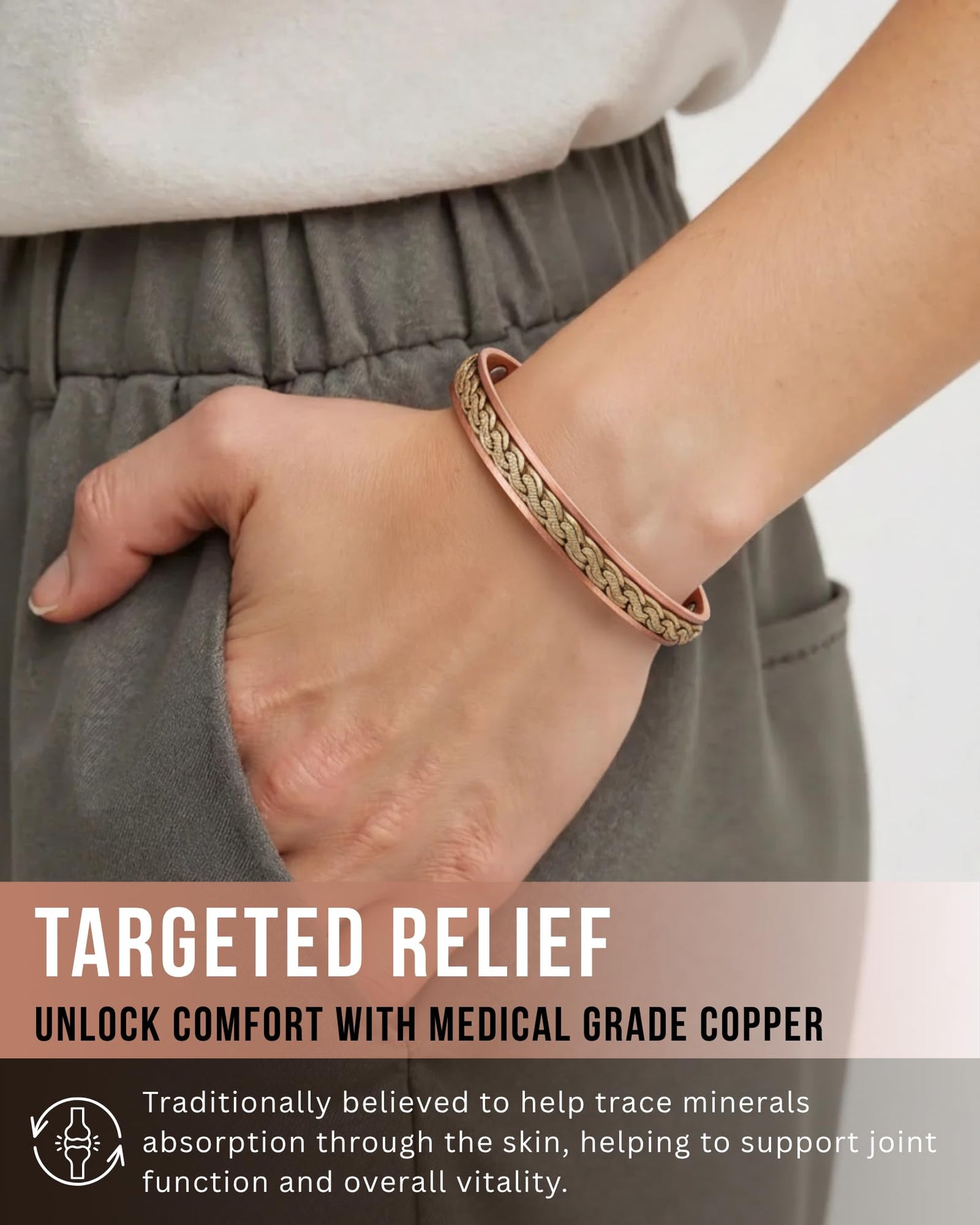 WestLuna Magnetic Copper Bracelet for Women, 8X Ultra Strength Magnetic Bracelets with 3,800 Gauss Magnets, 99.99% Pure Copper Health Jewelry Gift, Includes Gift Box, Jewelry Cloth, Blank Blessing Card (Woven Inlay)