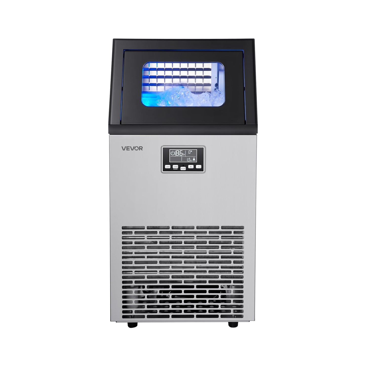 VEVOR Commercial Ice Maker Machine, 100 lbs/24h with 28Lbs Storage, 45 Cubes per Cycle, Stainless Steel Freestanding & Under Counter Ice Maker with LED Display & Self-Cleaning, for Home Bar Restaurant