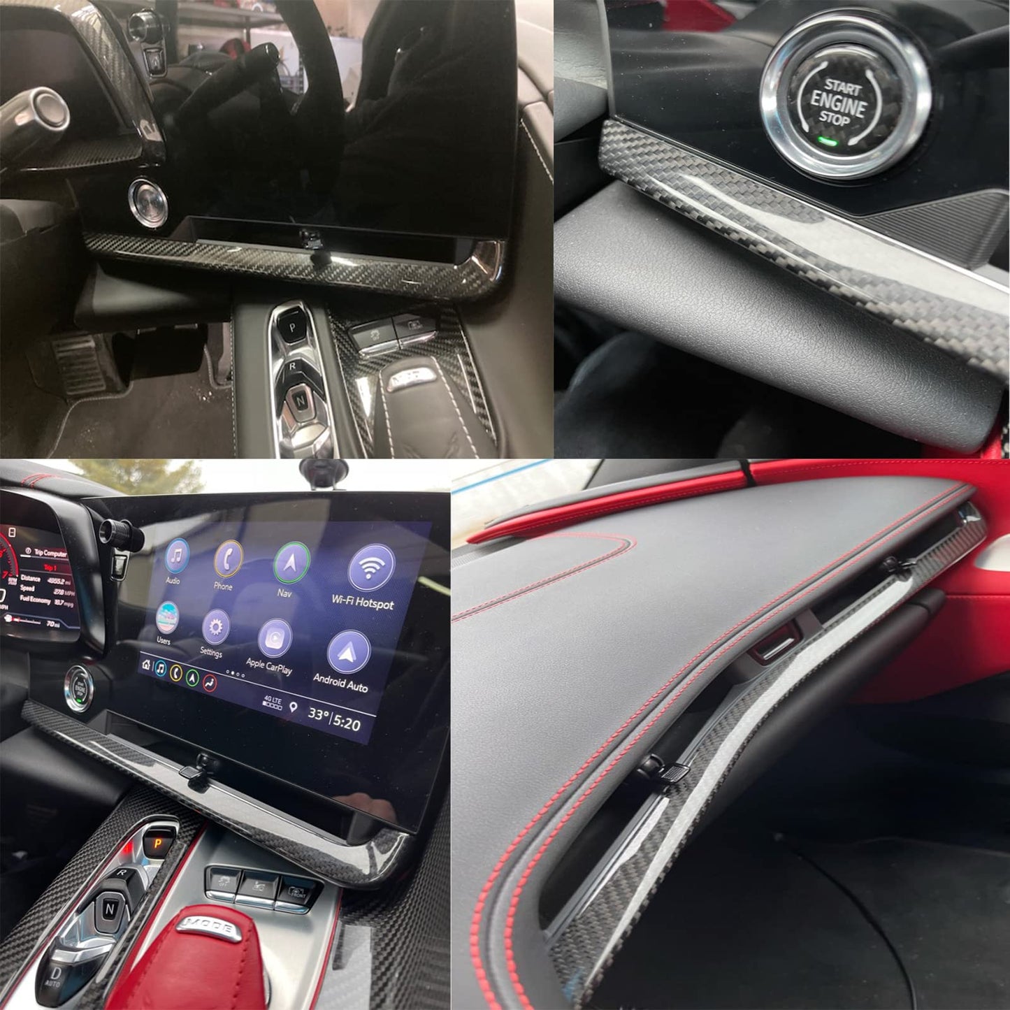 Genuine Carbon Fiber Dashboard Strip Trim for Corvette C8 Z51 Z06 ZR1 Coupe Convertible 2020 2021 2022 2023 2024 2025, Central Console Dash Board Cover (Black Carbon Dashboard Panel Trim)