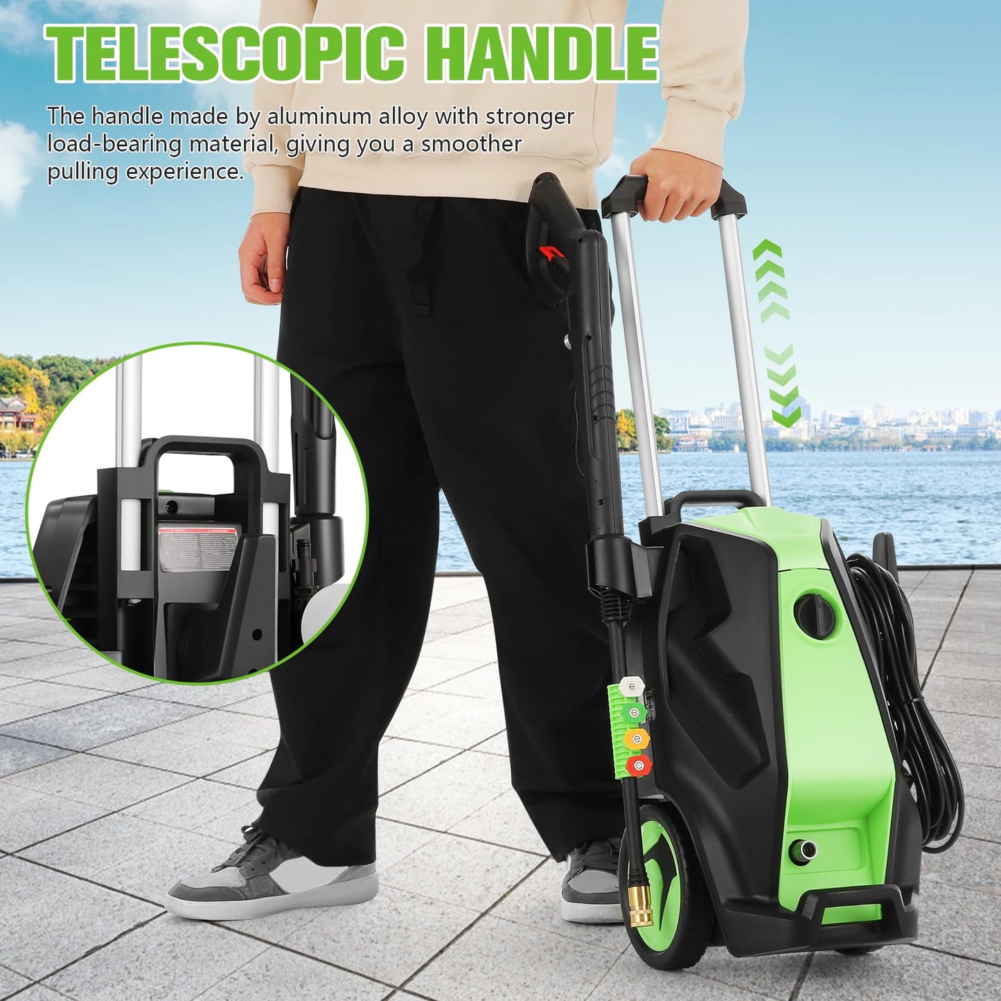 5000PSI 4.0GPM Heavy Duty Electric Pressure Washer with 33 FT Extension Hose, 4 Quick Connect Nozzles and Foam Cannon for Cars/Fences/Driveways/Patios/Home Cleaning, Green