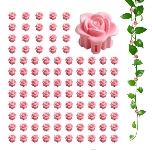 50 Pack Plant Vine Wall Clips – Decorative Flower Clips for Climbing Plants, Indoor & Outdoor Garden Vine Holders, Pink, Tool-Free Use, ABS Plastic