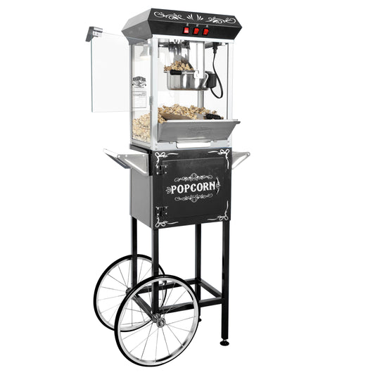 Great Northern Popcorn Foundation Popcorn Machine with Cart - 8oz Popper with Stainless-Steel Kettle, Warming Light, and Accessories, Black