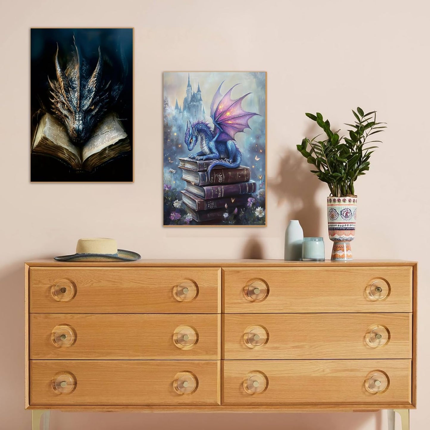 KYOQFVN 2 Pack Dragon Paint by Number Kits for Adults with Frame - Adult Paint by Numbers Kit on Canvas with Wooden Easel, Easy Acrylic Paintng by Numbers for Home Wall Decor8x12inch