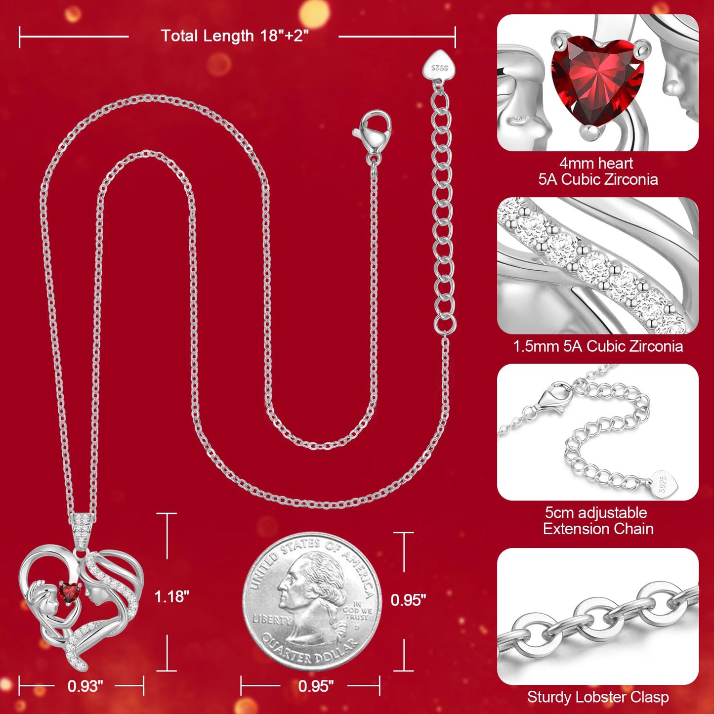 Zifeel Mothers Day Gifts for Mom Wife Her Grandma, S925 Sterling Silver Birthstone Necklaces Jewelry for Women, Mother's Day Love Heart Pendant Necklace for Anniversary Birthday Christmas Day