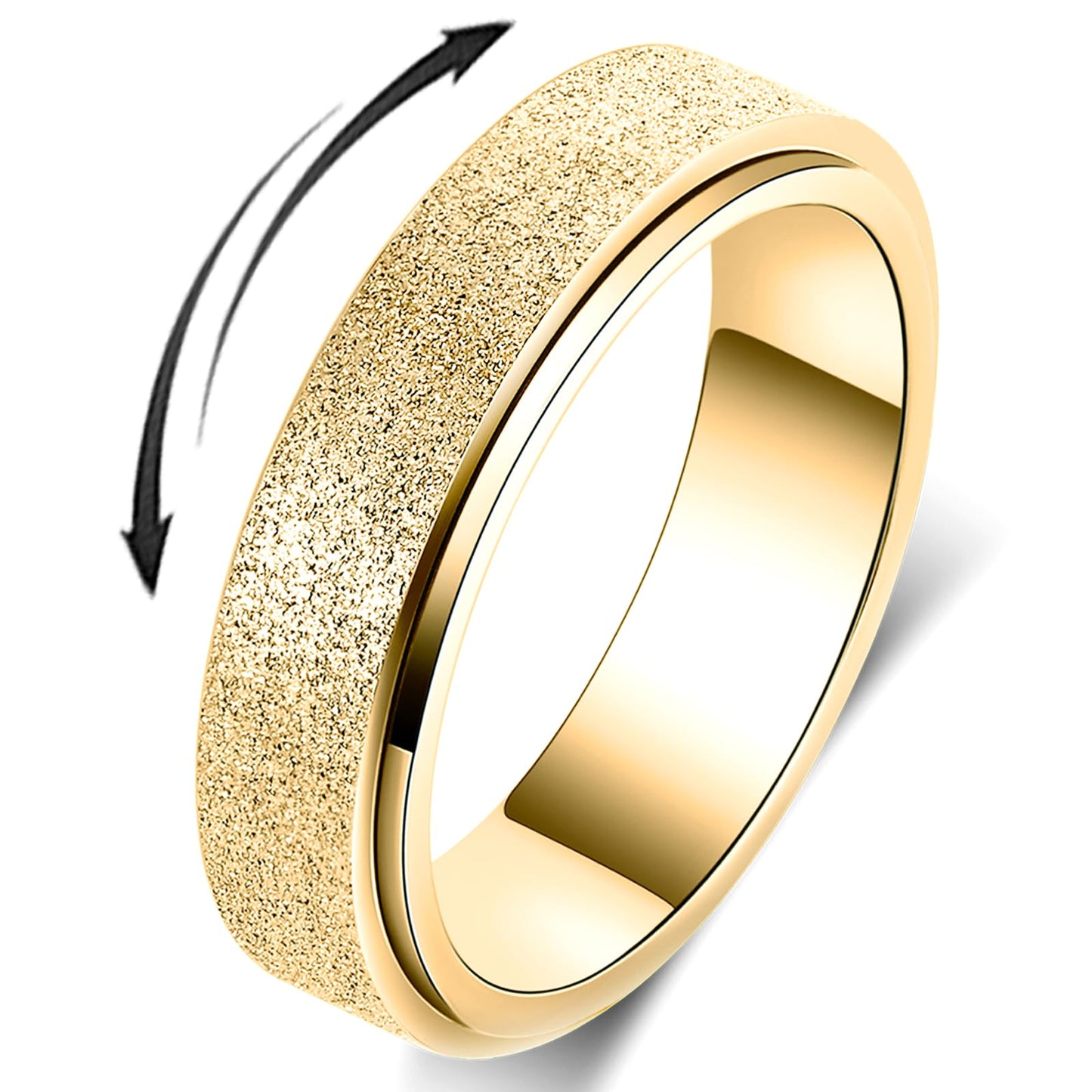 OreilleStar Anxiety Ring for Women Men Fidget Toys Adults Titanium Stainless Steel Fidger Spinner Ring 6mm Wide Cool Mood Thumb Rings Band Rings Gold Size 10