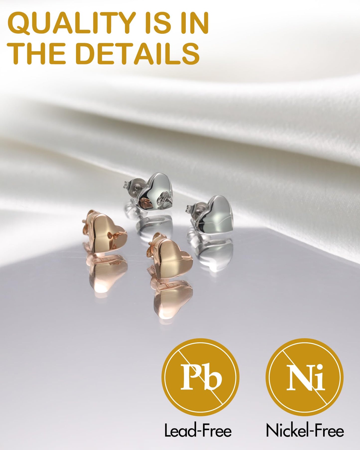 Feraco Magnetic Earrings for Women, Stud Earrings, Ear Curex with Strong Germanium Magnet, Dainty Heart Shape (Rose Gold & Silver)