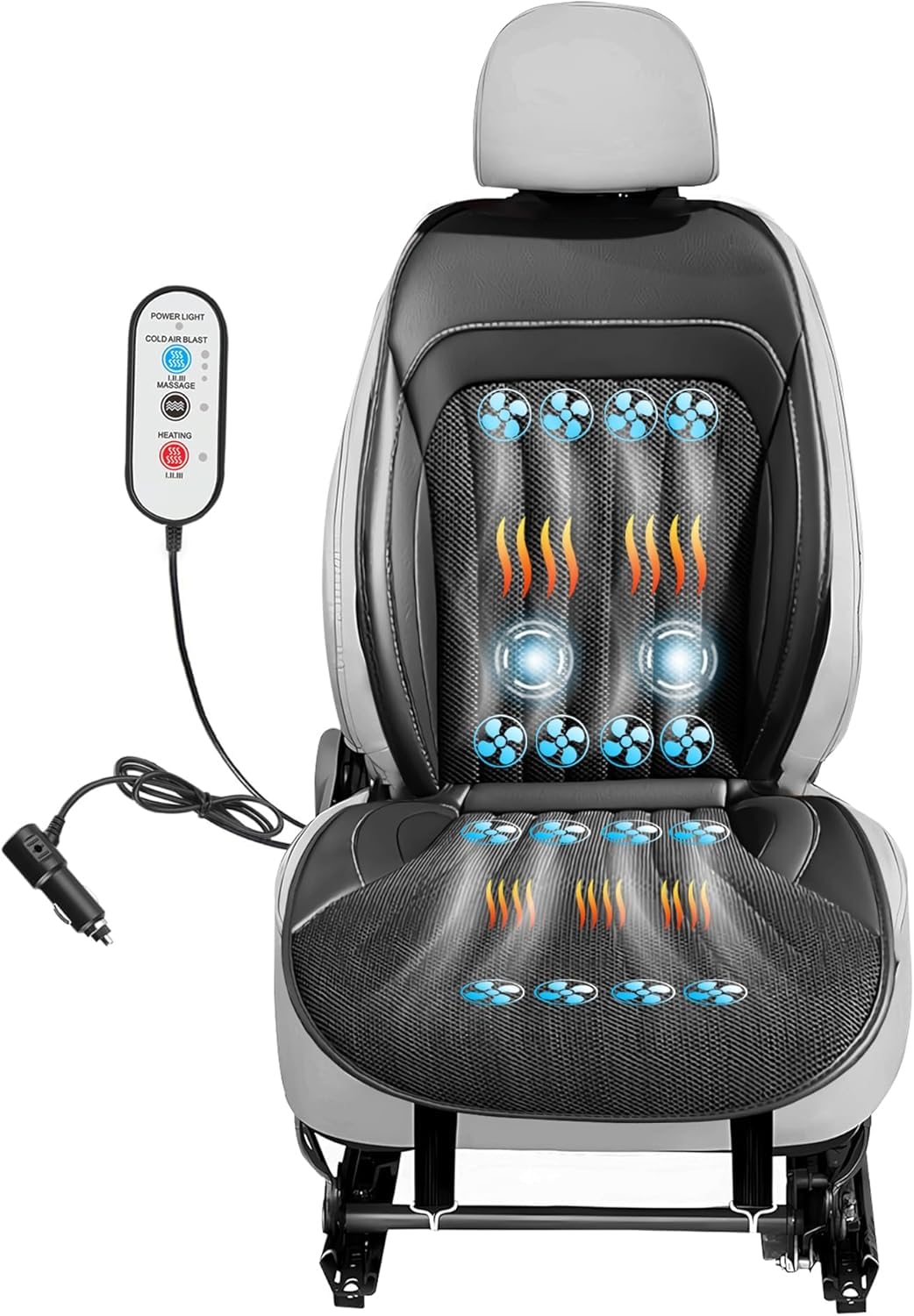 LGNORA Ventilated Black Front Seat Cooling Seat Cover, 16 Fans 3 in 1 with Air Conditioning Refrigeration Device, Car SUV Universal Cooling Seat Cover Covers with Massage (Black)