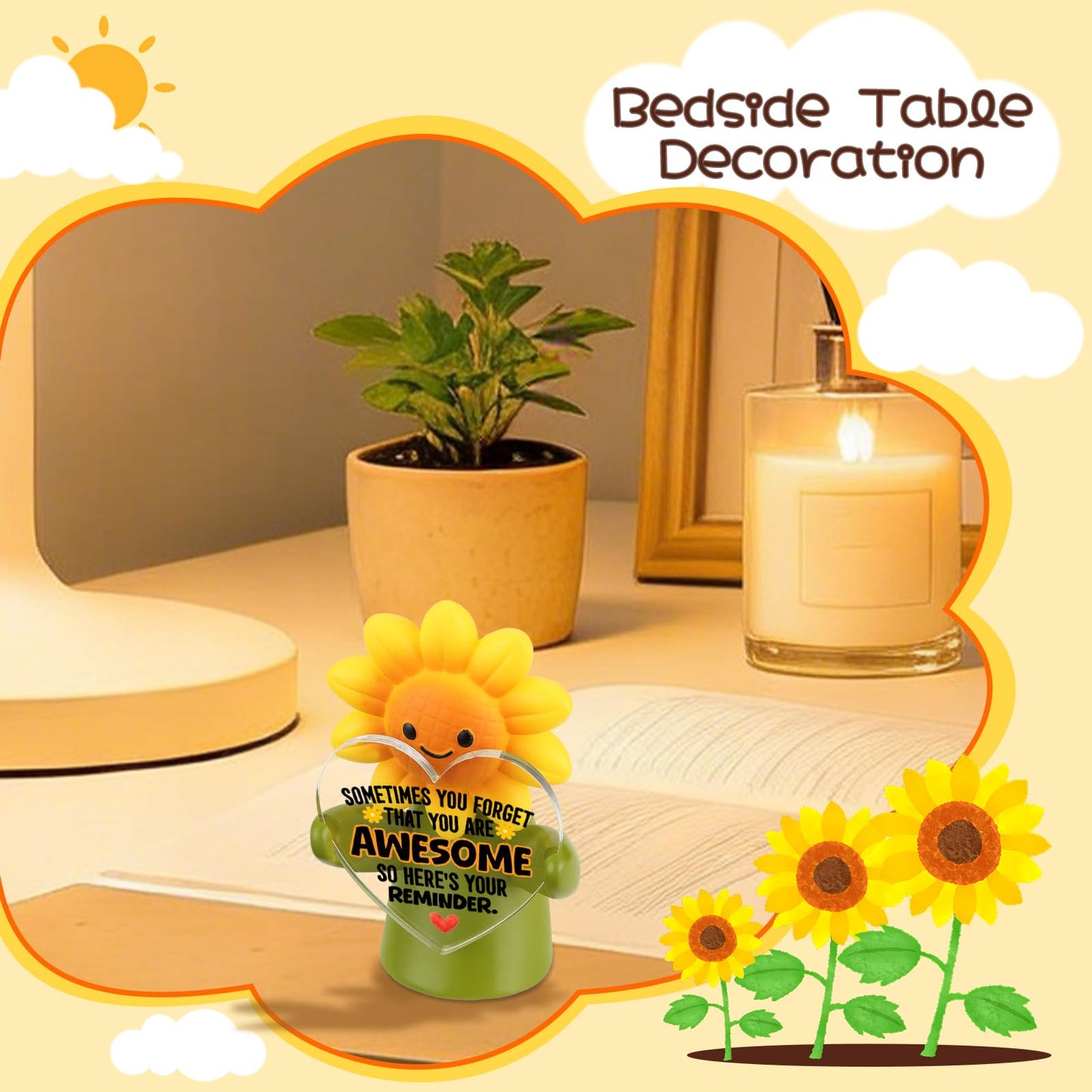 MFOMFO Sunflower Emotional Support Figurine with Reminder Message, You are Awesome Inspirational Desk Decor Gift for Friend Coworker Student Home Office-LUN10