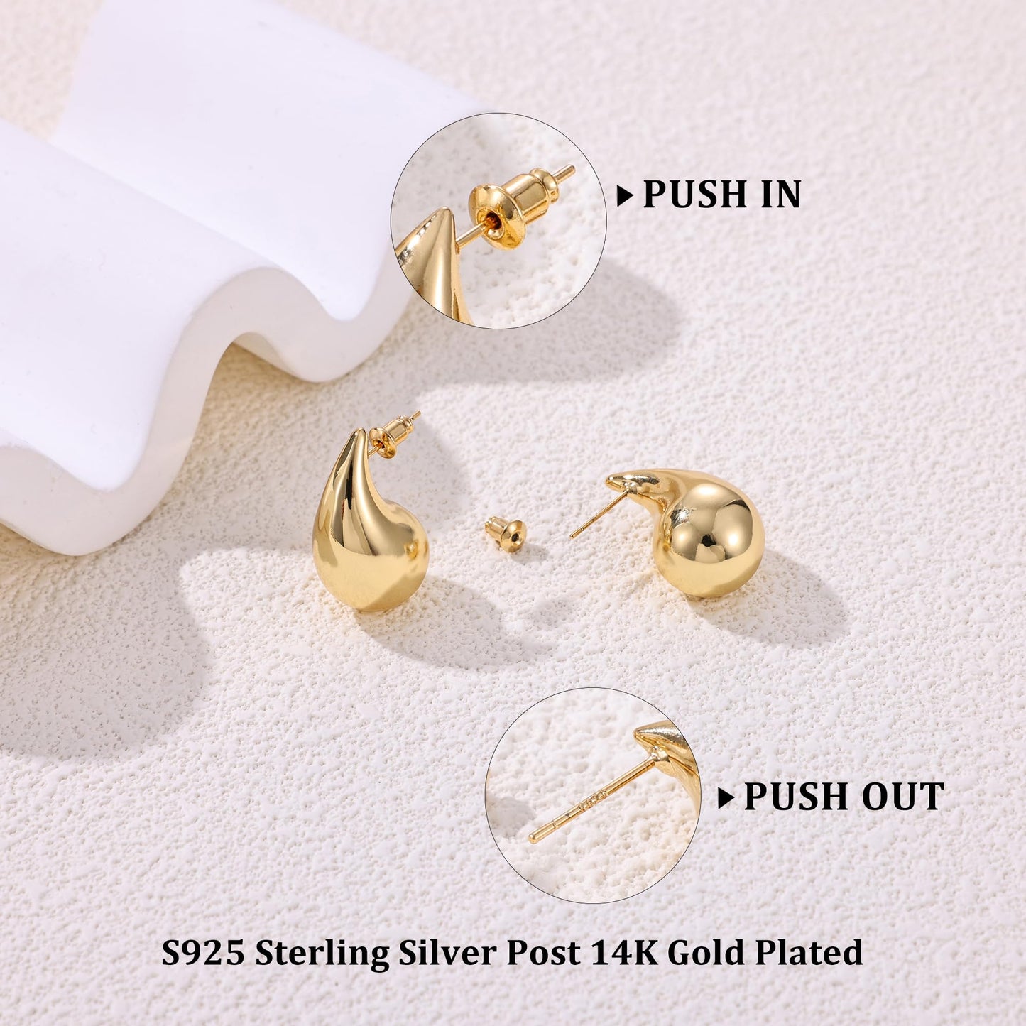 Gacimy 14K Gold Plated Teardrop Earrings Dupes for Women, Chunky Drop Earrings for Women with 925 Sterling Silver Post, 1 Inches