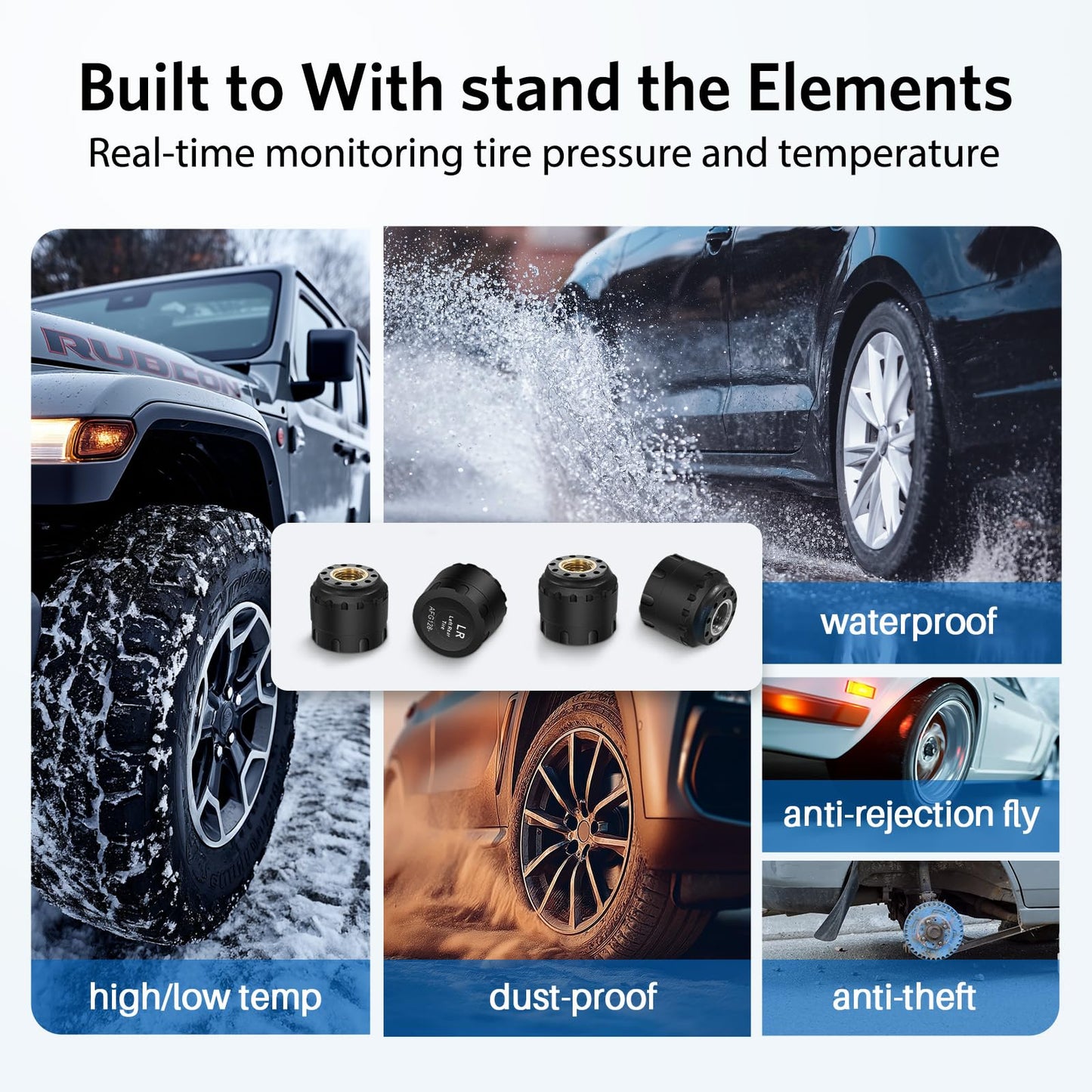 Tymate TM9 Tire Pressure Monitoring System, Compact Wireless Solar TPMS with 4 External Sensors & 6 Alarm Modes, Install on Windshield, Colorful Display, Ideal for RV SUV MPV Truck Sedan (0-87 PSI)