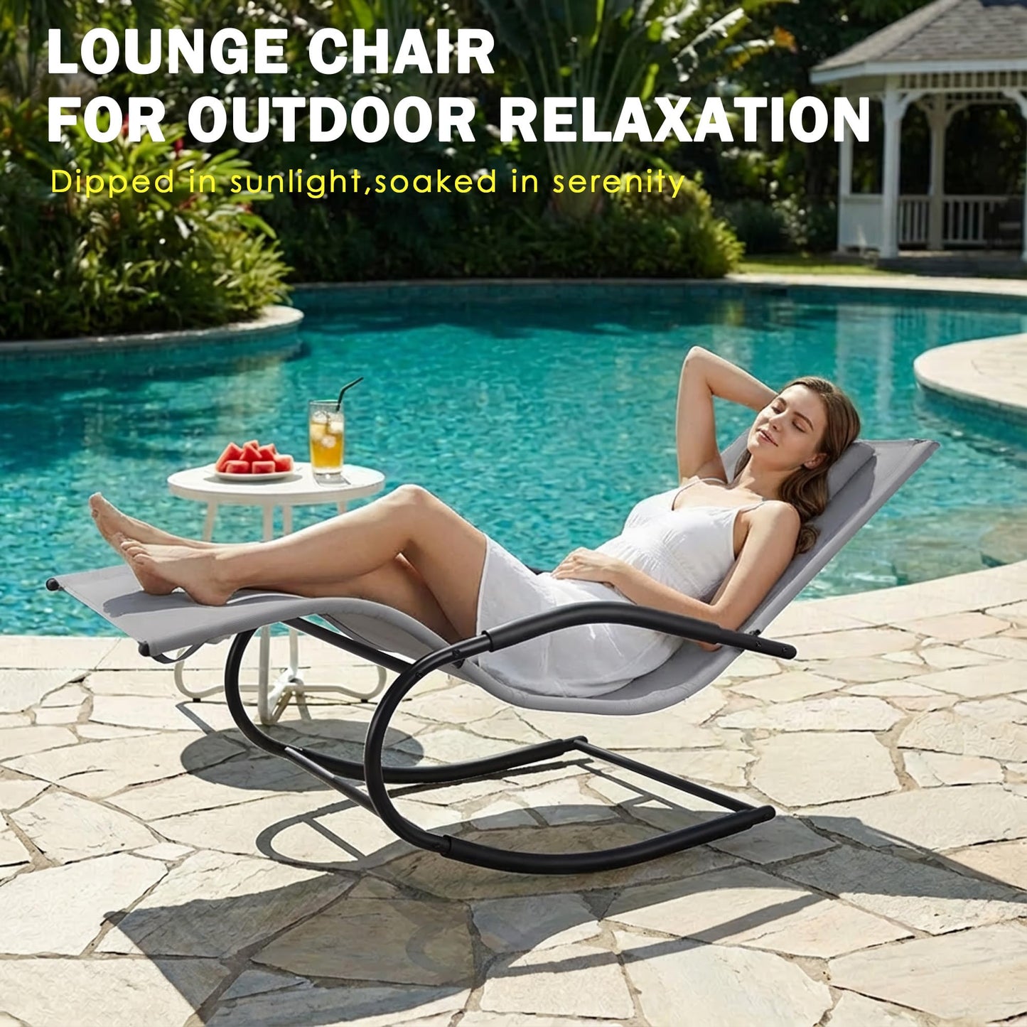 Anmiro Zero Gravity Rocking Chair Lightweight Lounge Chair Recliner with Detachable Pillow for Patio, Lawn, Pool, Outdoor Home Furniture, Grey
