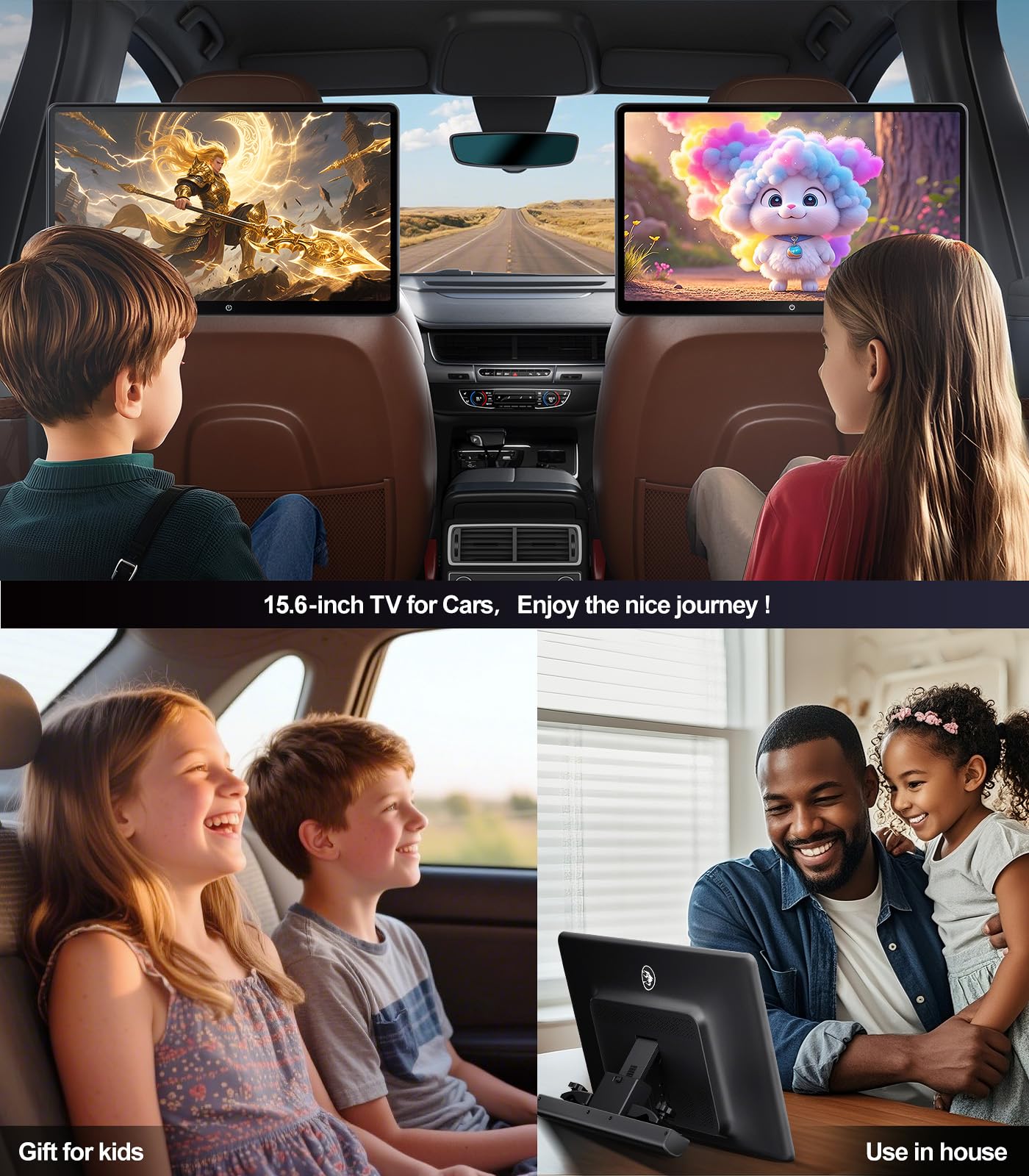 15.6 inch 4K Android.13 Car TV Headrest Monitor for Cars Back seat Rear Entertainment System, Support Phone Wireless Mirror Link Touch Screen,with WiFi/Bluetooth/HDMI/USB/Video Player (4G+64G(2*PCs))