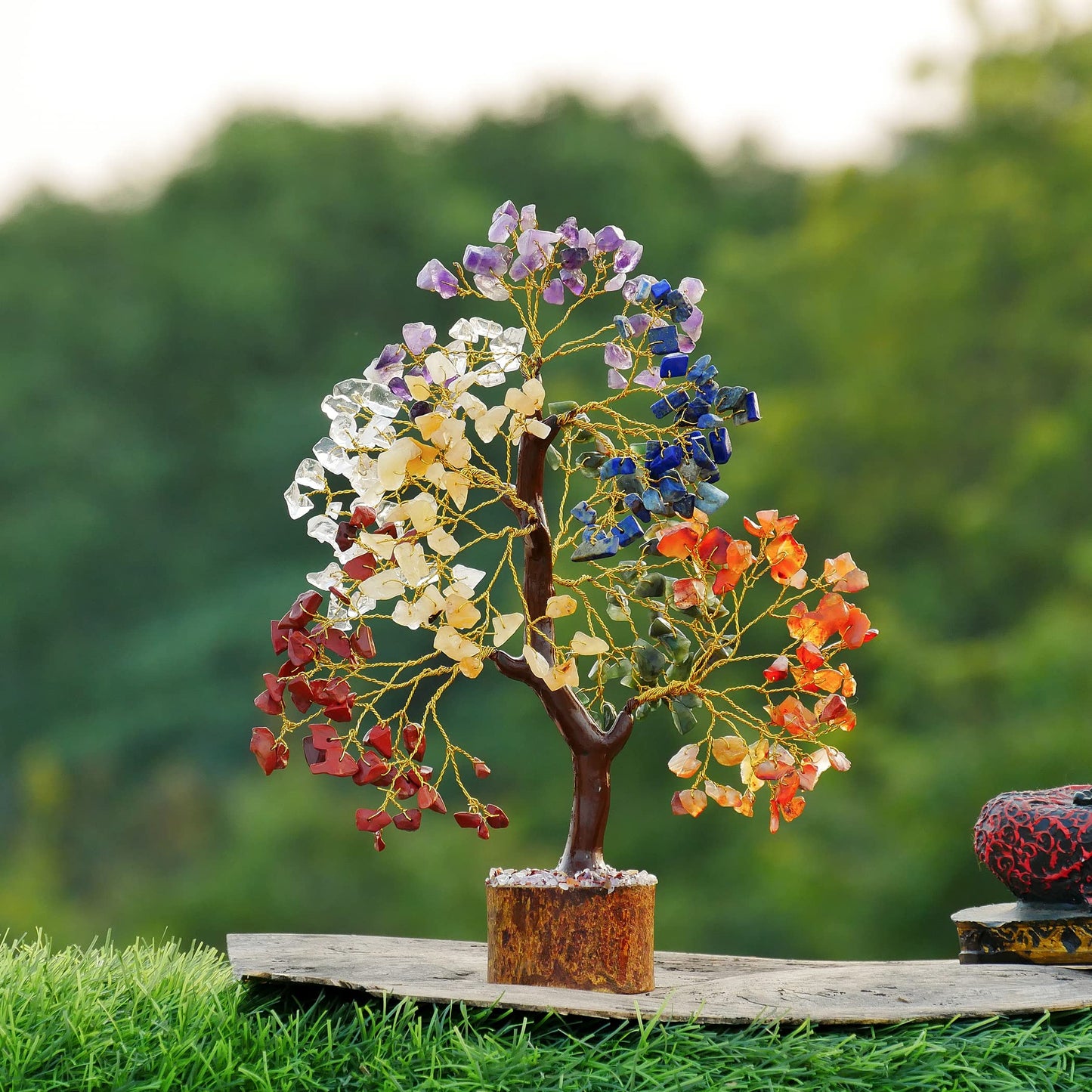 7 Chakra Tree Of Life Decor - Crystals, Birthday Gifts For Women - House Warming Gifts New Home - Bonsai Tree Home Decor - Meditation Accessories - Good Luck Office Decor - 300 Beads Chakra Stones