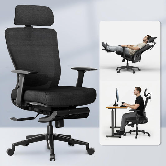 FLEXISPOT OC3 Cloud Ergonomic Office Chair with Footrest, High Back Computer Chair with Adjustable Lumbar Support/3D Headrest, Desk Chairs for Home Office Gaming Working, Black,Foam Seat,Cloud-F