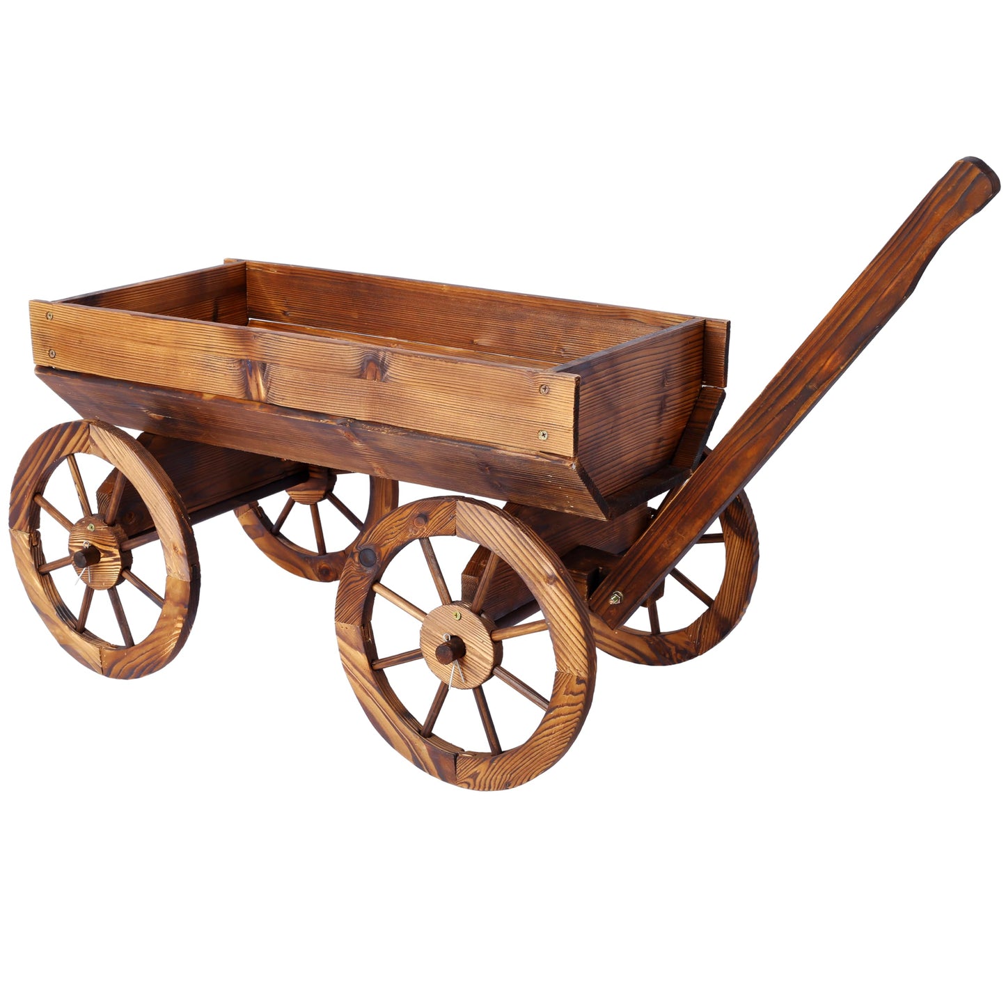 HnestBepo Wood Wagon Flower Planter Pot Stand W/Wheels Home Garden Outdoor Decor