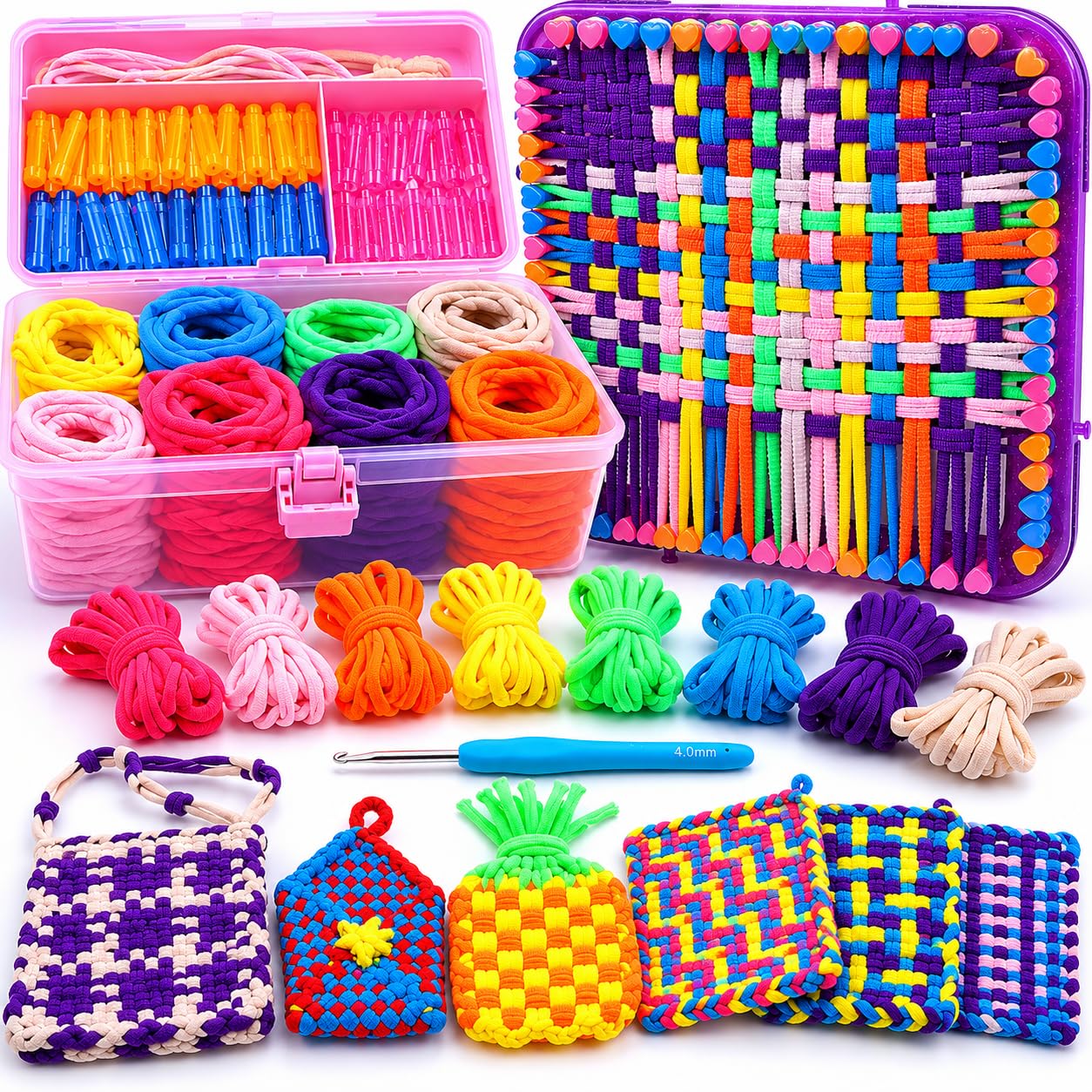 Weaving Loom Kit Toys Crafts - Arts and Crafts for Kids and Adults - Great Birthday Gifts for Girls Ages 6 7 8-12 13 Years Old - Sturdy Frame Potholder Loom Making Kits Portable Box and Craft Loops