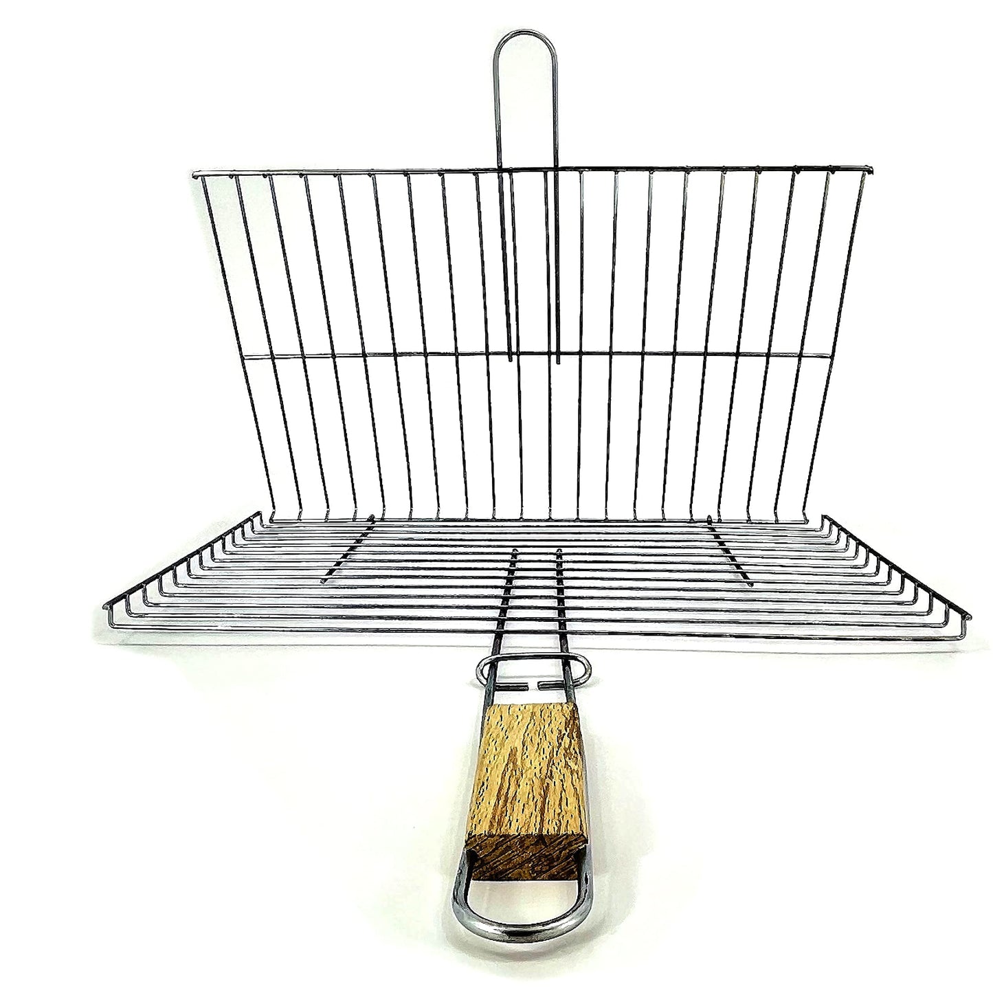 Hakan Grill Basket 11.8 x 15.8-inch for Outdoor Grill, Barbecue Basket for Fish, Steak, Chicken, Vegetables, Shish Kabob and Shrimp, Large Lockable Basket with Wooden Handle, Stainless Steel, BBQ