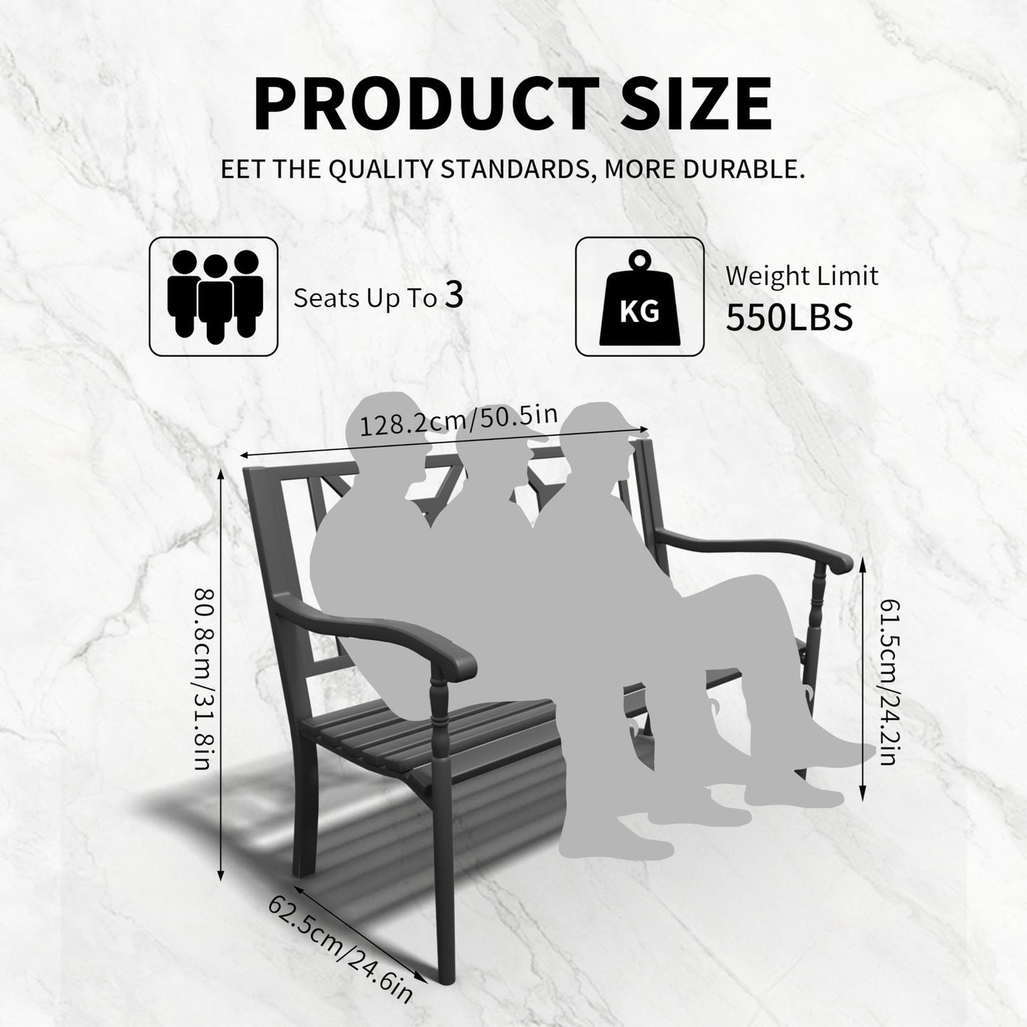YLGJ&TIDY 50 Inches Garden Benches for Outdoor Patio Bench with Pattern Backrest Armrest Weatherproof Park Benches Metal Bench for Garden Park Porch Lawn Yard (BENCH05)