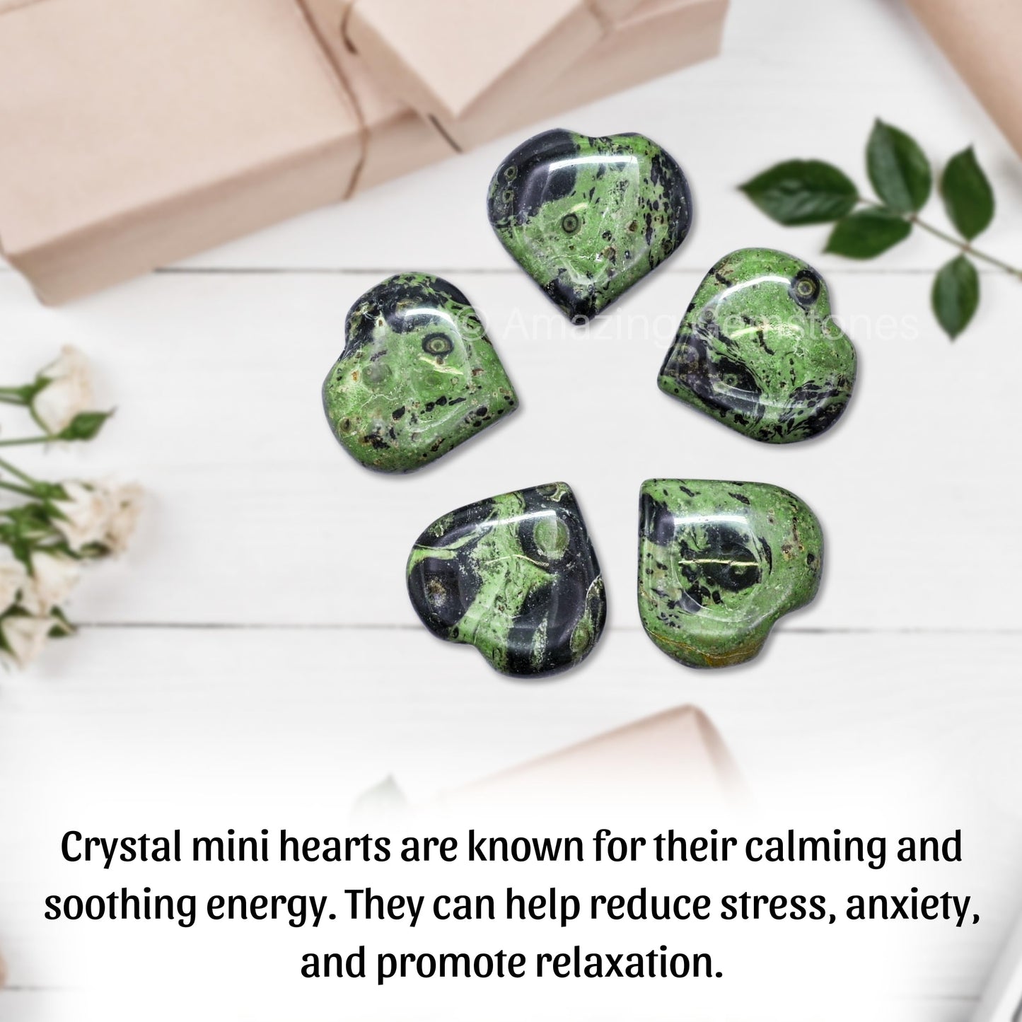 Amazing Gemstone Kambaba Jasper Stone Heart - Pack of 2 Crystal Heart Stones Rocks - Corazones De Piedra Crystals and Healing Stones Heart Shaped Crystal - Stocking Stuffers Gifts