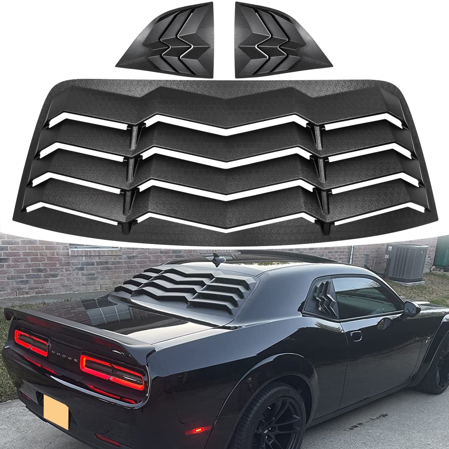 Bonbo Rear+Side Window Louver Fits for Dodge Challenger 2008-2022 2023 in GT Lambo Style Custom Fit Windshield Sun Shade Cover ABS (Matte Black)