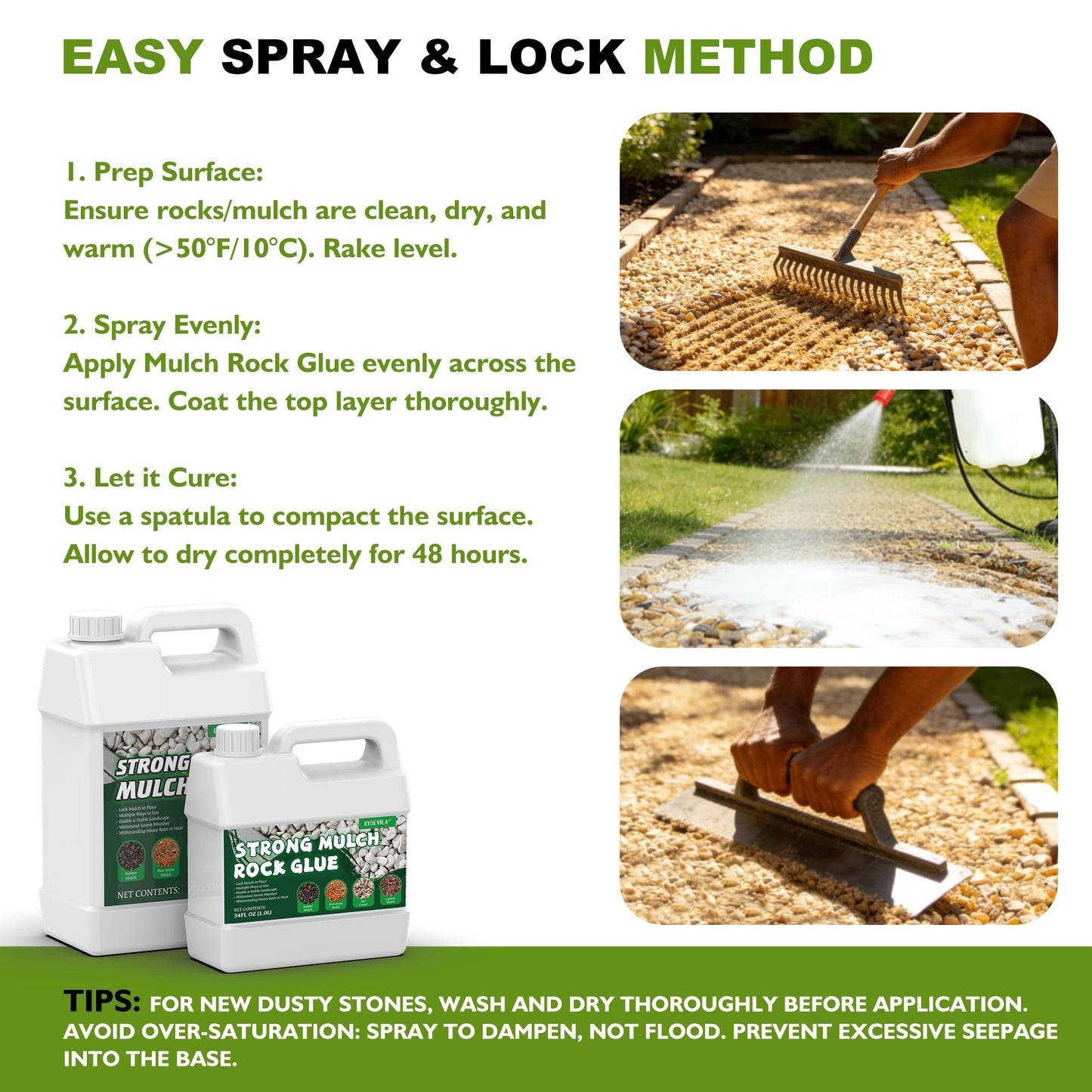 34 oz Clear Mulch Glue for Landscaping — Strong Rock Glue for Landscaping, All-Weather Anchor Binder Adhesive, Locks Down Gravel & Stones, Prevents Wind & Rain Erosion, Pet-Safe (Covers 100 sq ft)