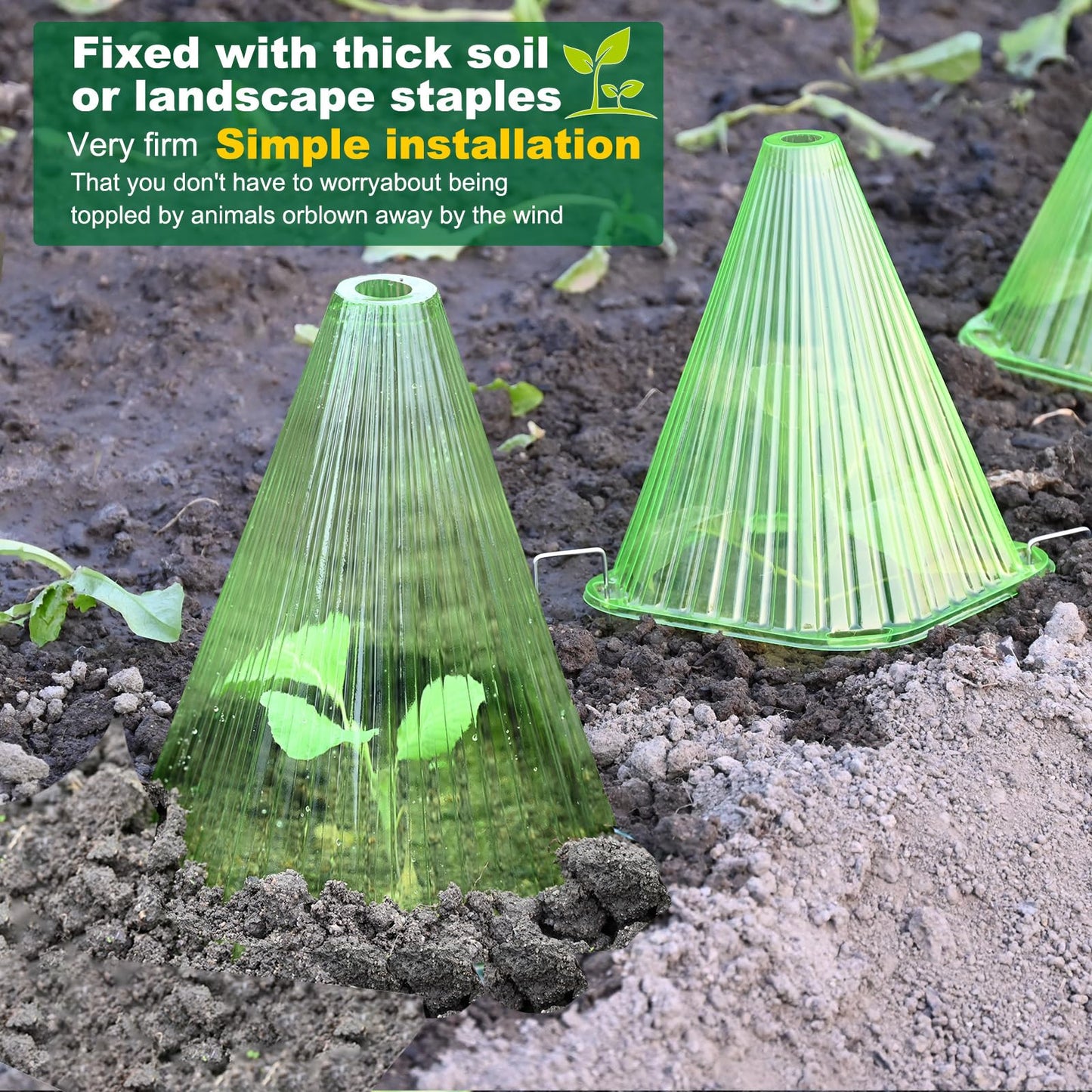 Fshow Garden Cloches,20 Pack Reusable Plant Bell Cover,Bell Jar Cloches for Protection Against Sun, Frost, Snails Etc. (Green)