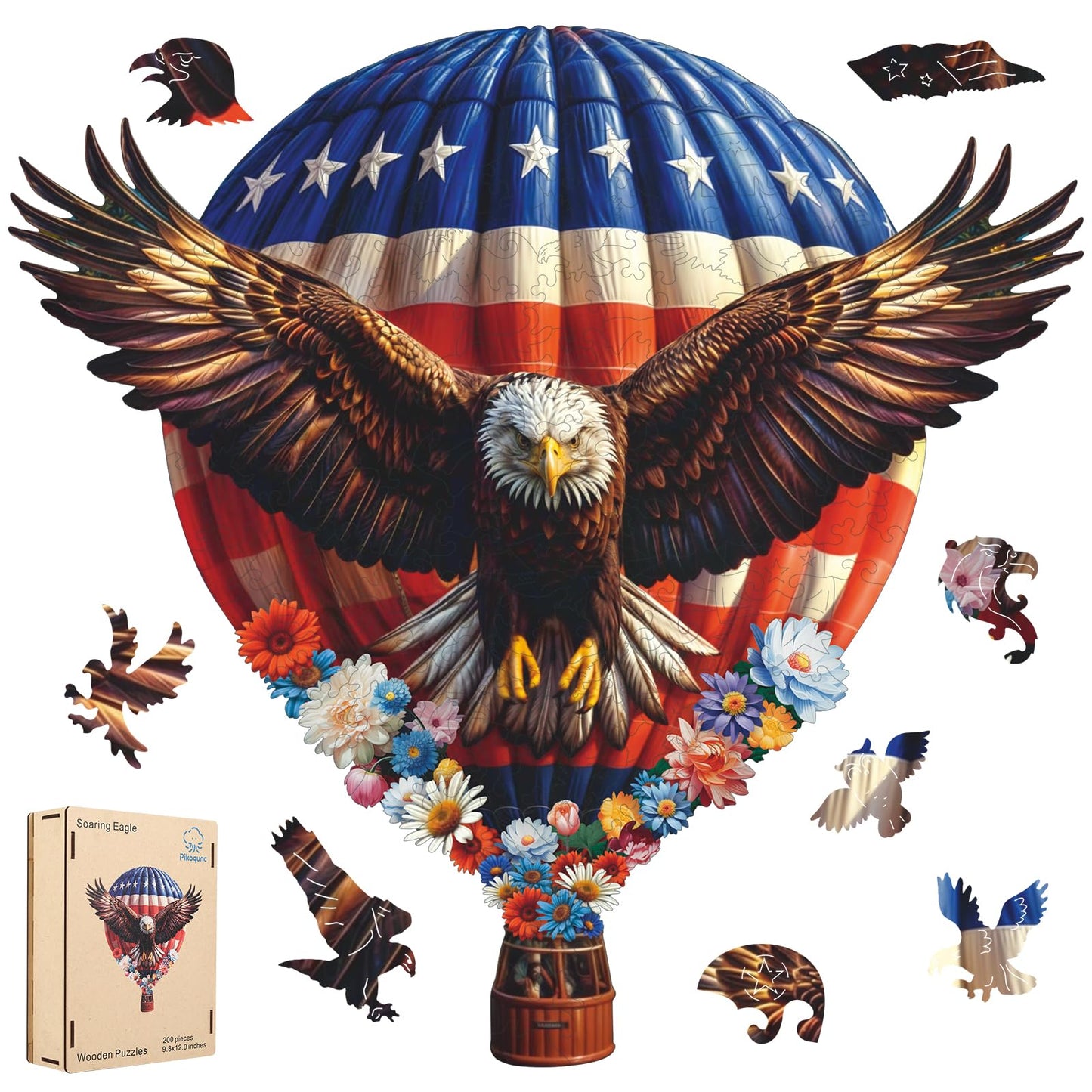 Pikoqunc Eagle Design Wooden Puzzles,190 Pieces 12.2x11.8 Inches,Laser-Cut Animal Jigsaw for Adults,Relaxing Brain Teaser with Exquisite Box for Friends and Family,Perfect Relaxing Art Puzzle Gift