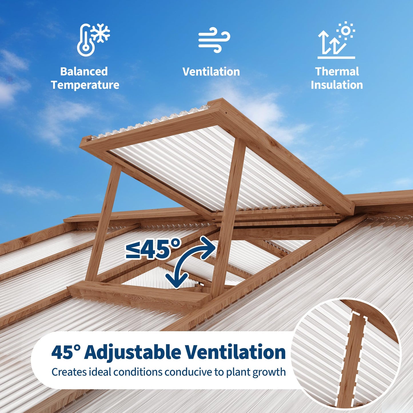 8x13FT Wooden Greenhouse with Pergola – Cedar Frame, Roof Vent & Polycarbonate Walk-in Greenhouse for Outdoor