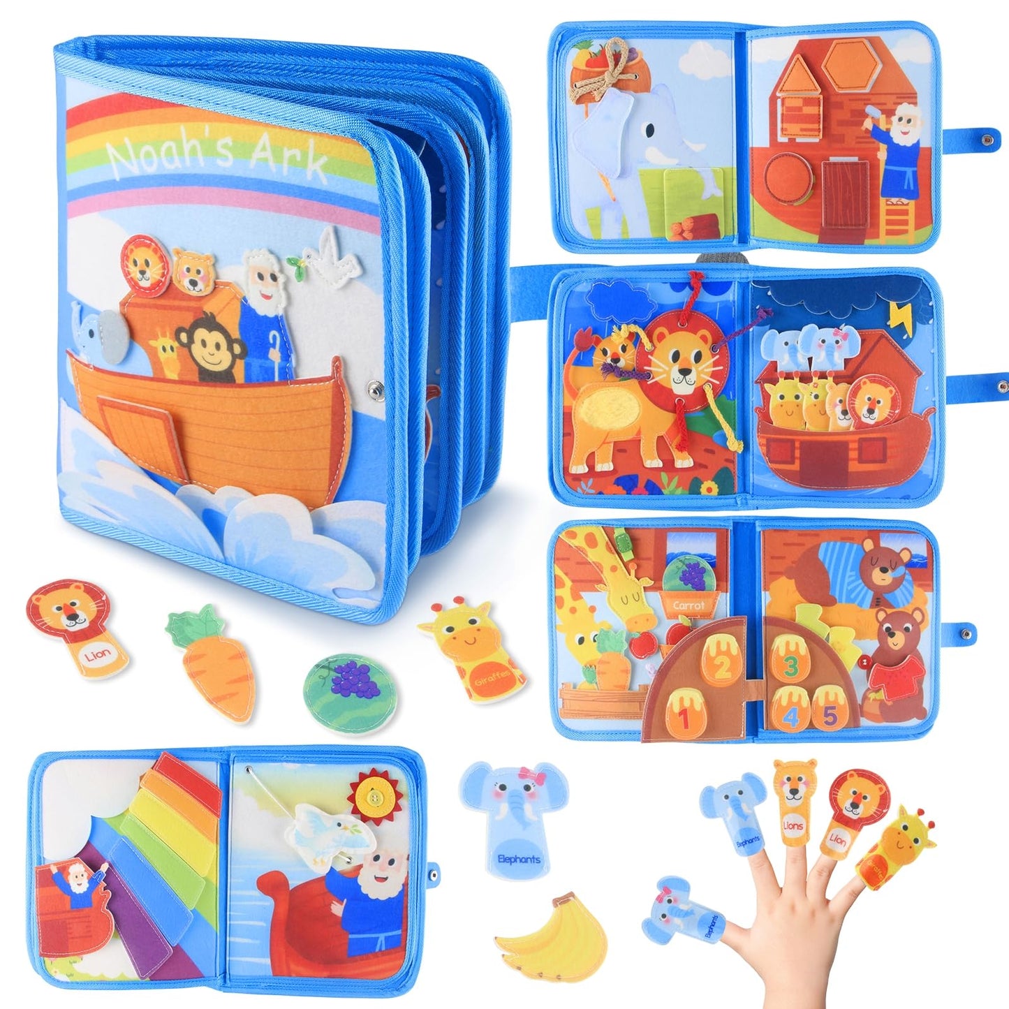 FoenixArte Noah’s Ark Busy Book for Toddlers 1-3, Montessori Quiet Book with 20 Activities, Travel Toy for Fine Motor Learning, Gift for Boys Girls