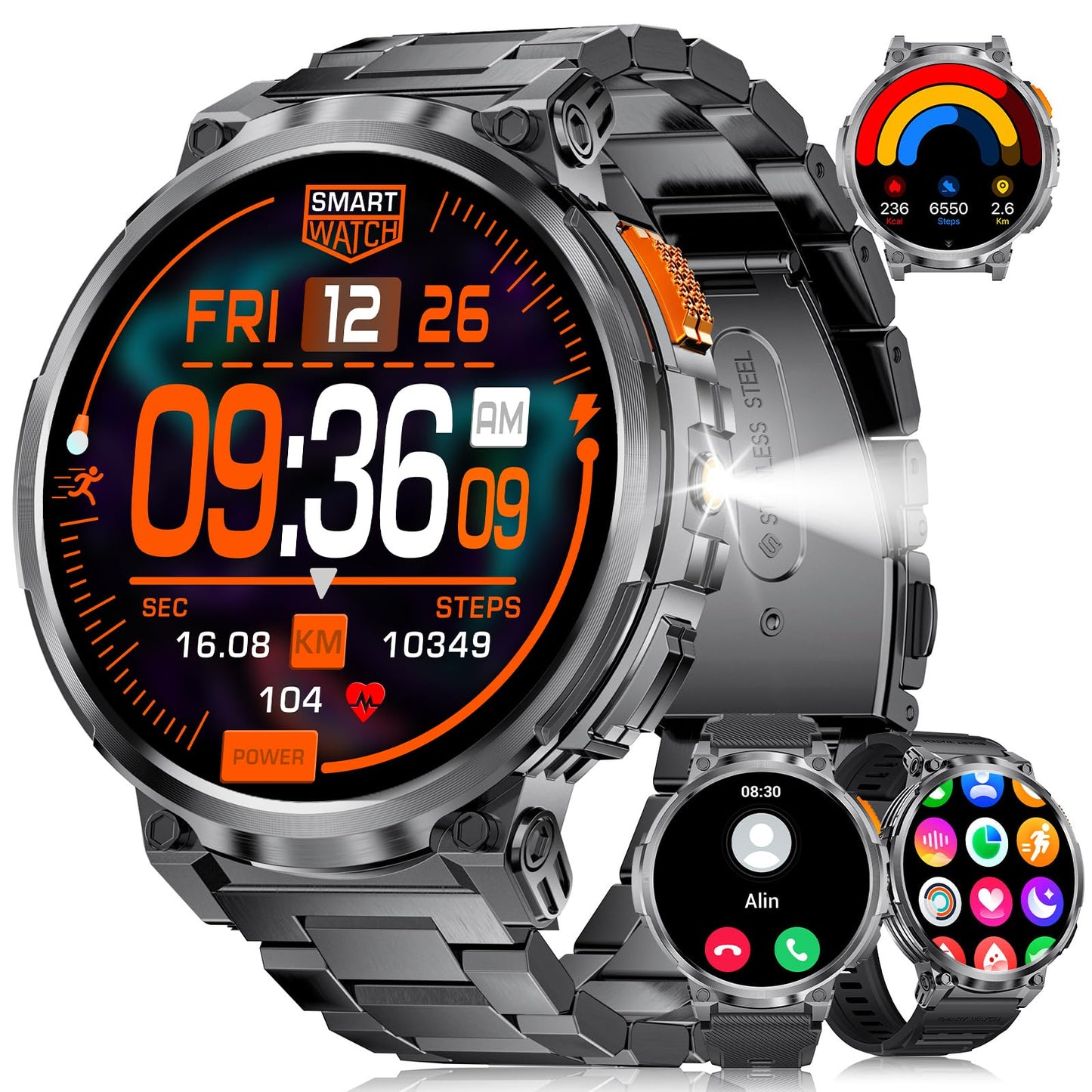 LIGE Smart Watches for Men with 730mAh Battery, 1.85" HD Smart Watch with Flashlight/Make/Answer Call/120+Sports Mode Fitness Tracker/Sleep Monitoring, iOS Android Waterproof Military SmartWatches