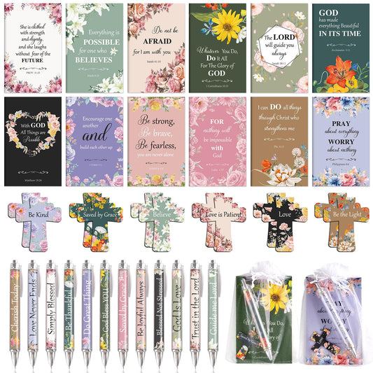 48 Pcs Christian Bulk Gifts for Women Include Bible Verse Notebook Scripture Pen Magnetic Cross Bookmark Organza Bag Inspirational Religious Journal for Church Sunday School Easter Mothers Day Prizes