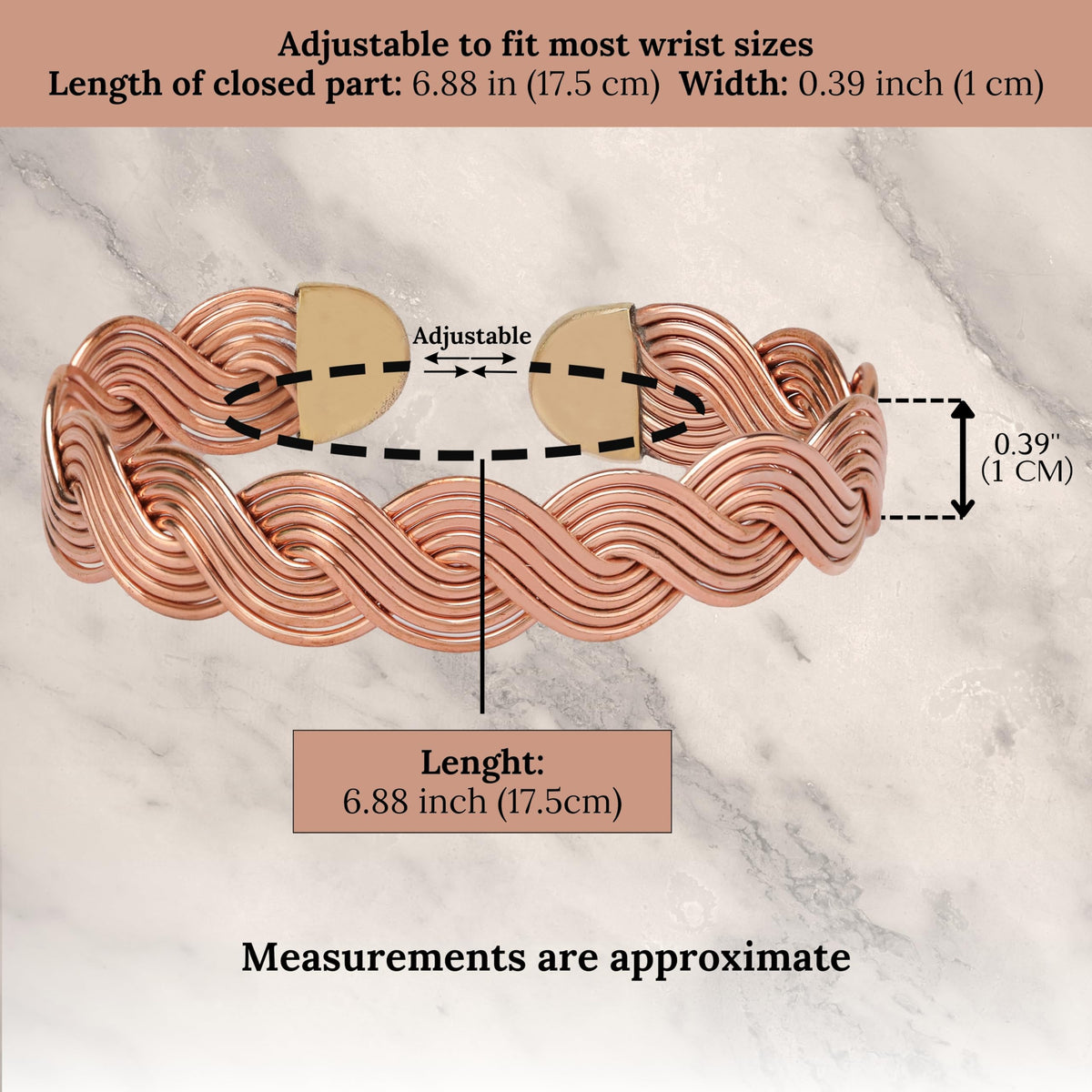 Handmade Elegant Copper Bracelet for Women - Pure Copper Bracelet for Pain Relief and Stress Relief - Adjustable Entwisted Copper Bracelet to Fit many Size Wrist (fancy twisted) (spiral)