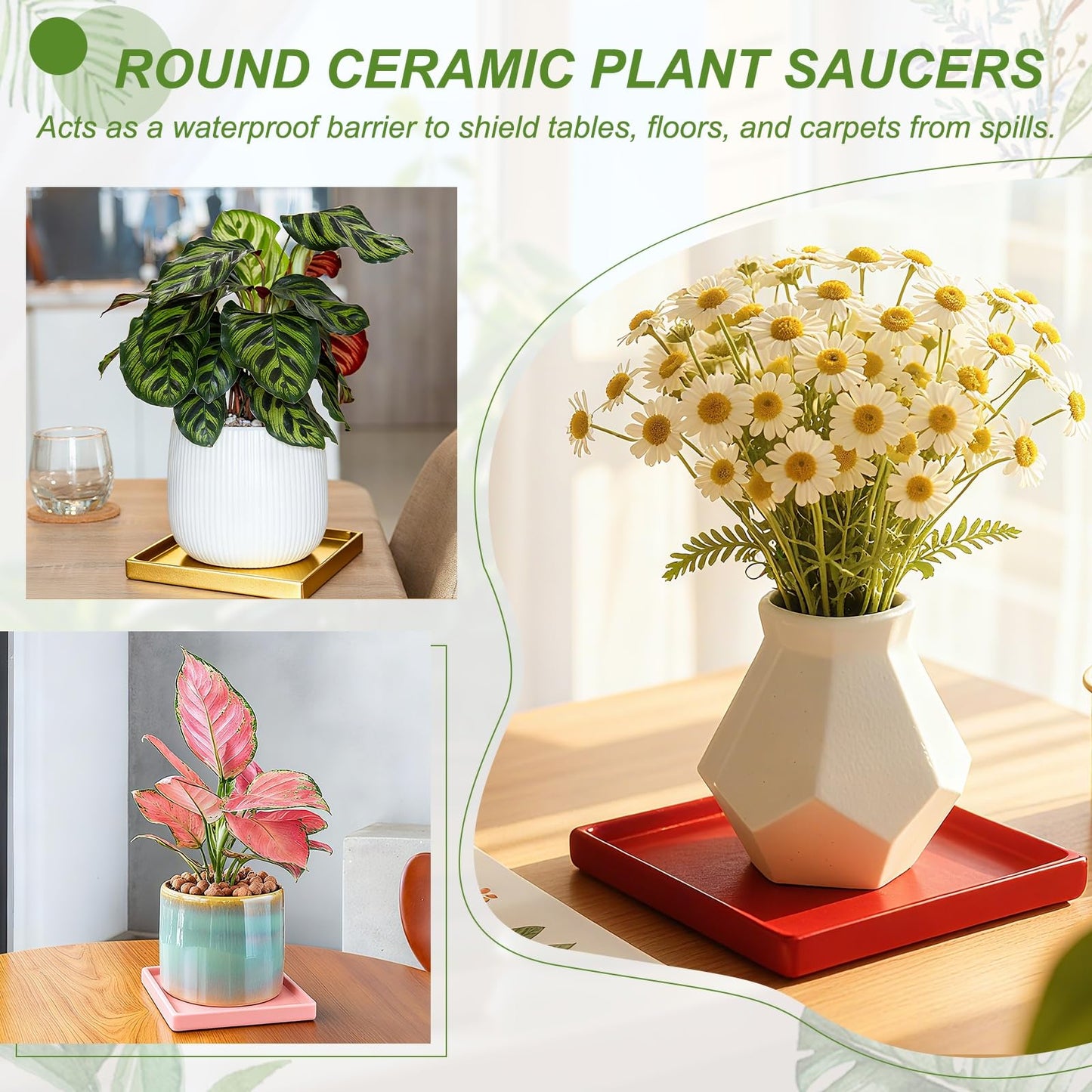 YELARXI 7.5 Inch Ceramic Plant Saucers, Square Flower Planter Water Trays Ceramic Plant Saucer Pot Tray -Fitting for (Outdoor/Indoors/Garden/Planting/Water/Flower/Coffee) Dark Gray