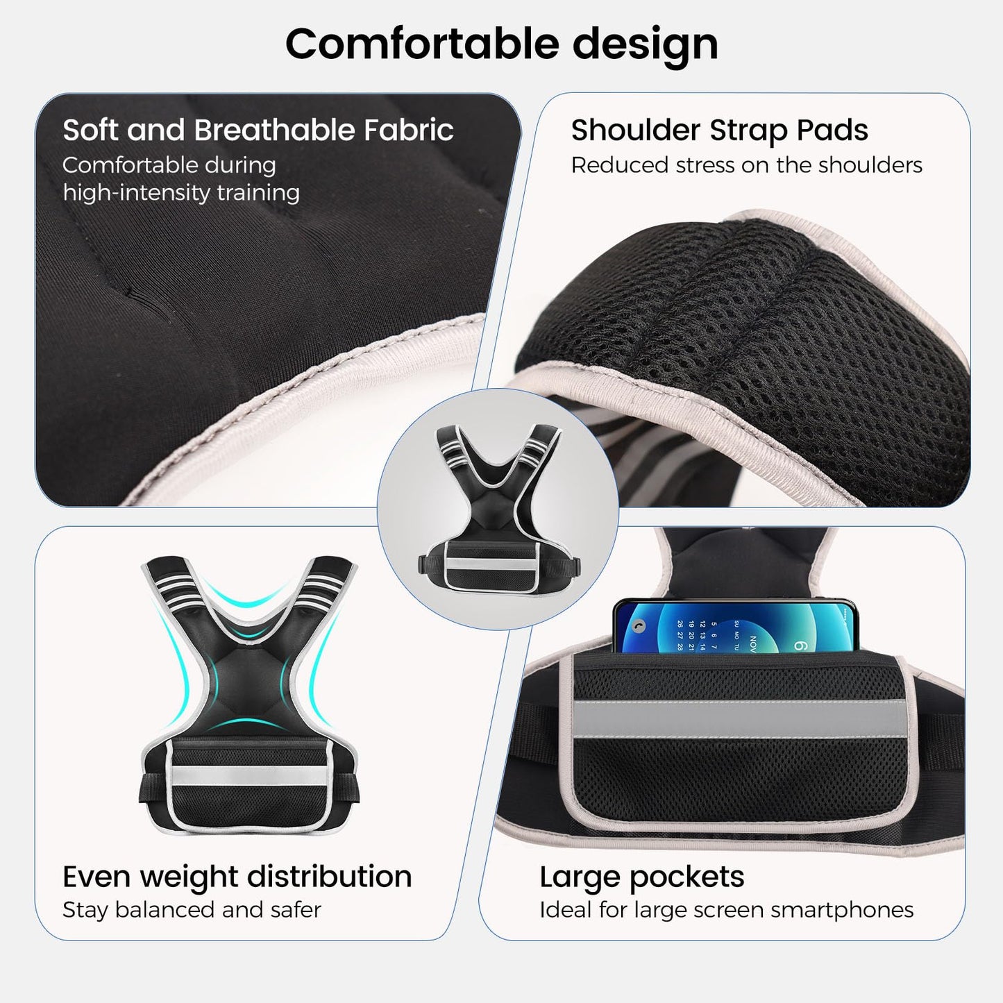 Adjustable Weighted Vest Woman 4-10lb/12-18lb/20-32lb Weighted Vest Men with 6 Ironsand Weights, Shoulder Pads and Large Pocket for Walking Running Crossfit Strength Training, 12-18lb