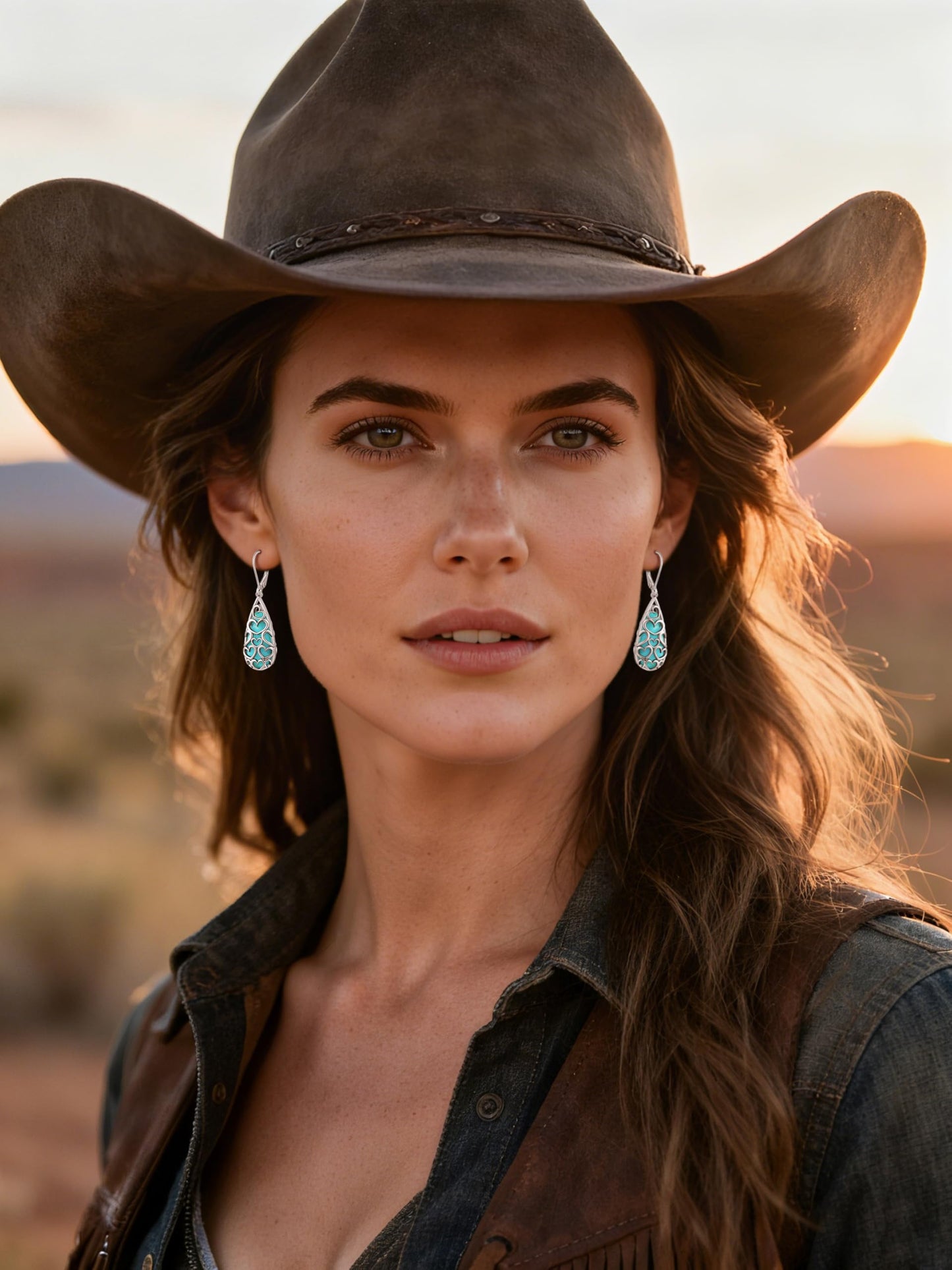 Phyonio Turquoise Earrings for Women Western Jewelry for Women 925 Sterling Silver Earrings Turquoise Drop Earrings Boho Vintage Earrings