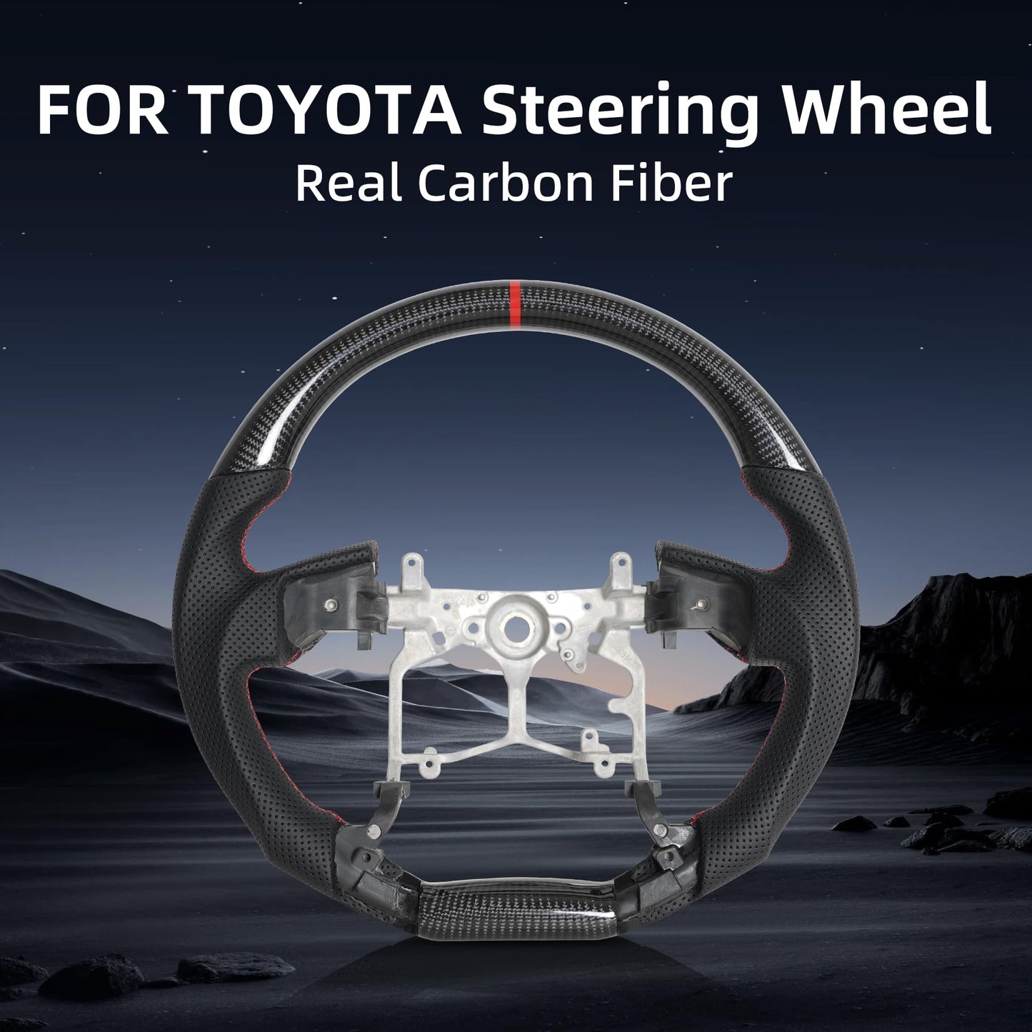 Real Carbon Fiber Steering Wheel for Toyota Prado LC150 2010-2017/Tundra 2014-2021/Tacoma 2012-2023/4Runner 2010-2024 Steering Wheel D-Shaped Flat Bottom Nappa Perforated Red Positioning Line