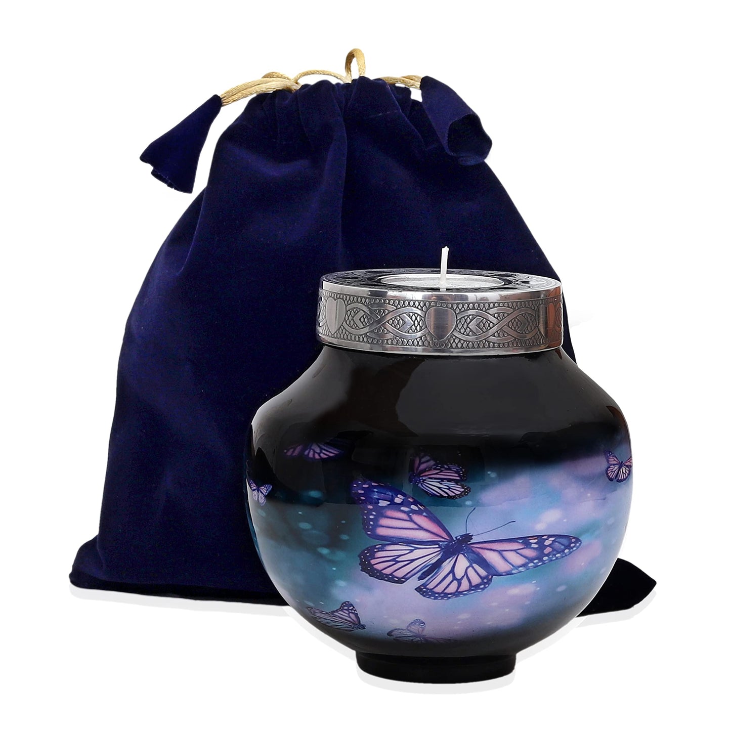 hlc Lovely Black Butterfly Cardinal Couple Bird Candle Urn - Keepsake Urn for Human Ashes with 1 Velvet Box Bag - Peaceful Engraved Memorial Affordable Keepsake Urn (6 x 5 in)